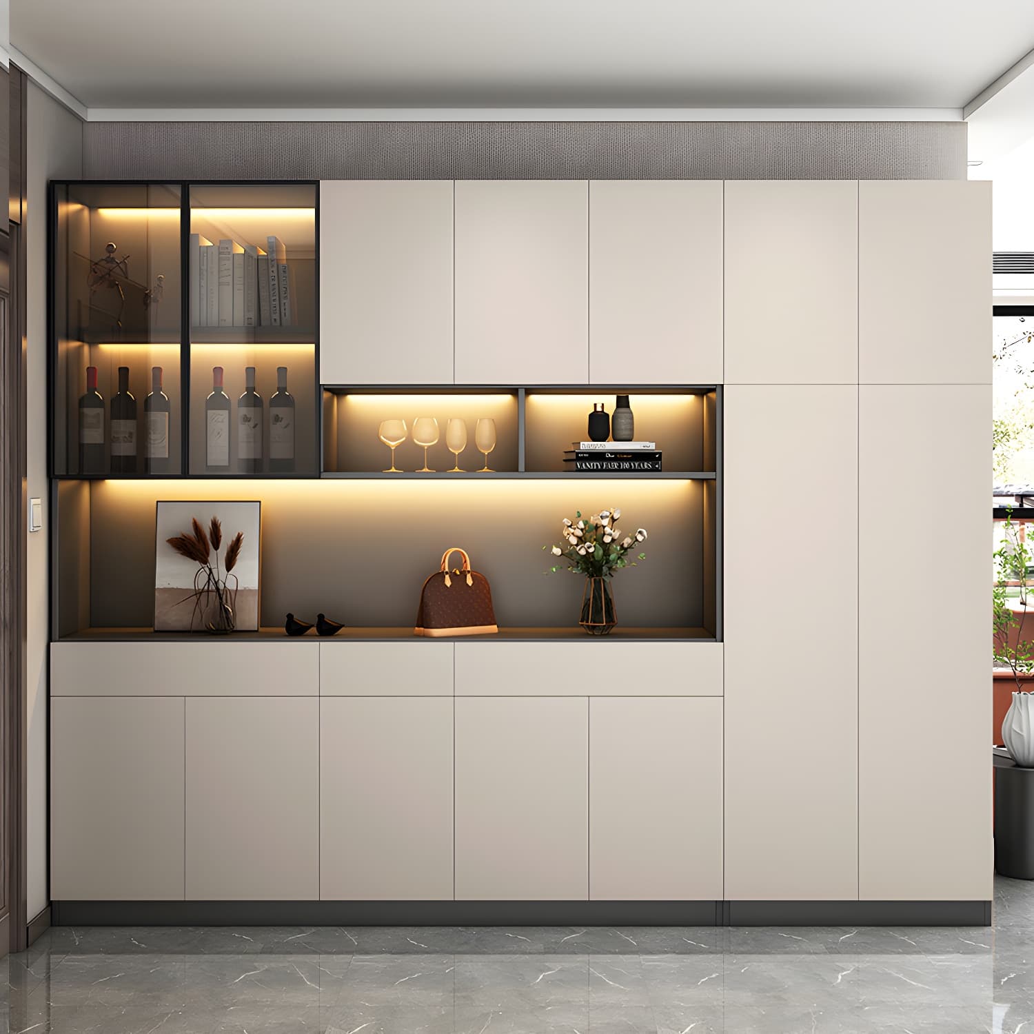 Accent Cabinet Rectangle Contemporary Glass Wood with Shelves thumbnail 12