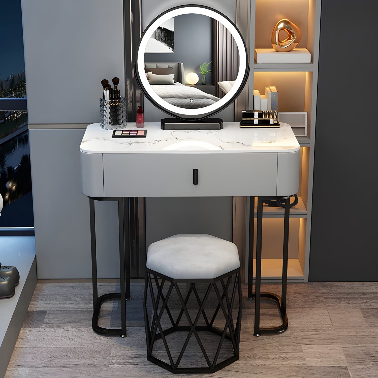 Slate Makeup Counter Adjustable Mirror Vanity Dressing Table with Drawer thumbnail 4