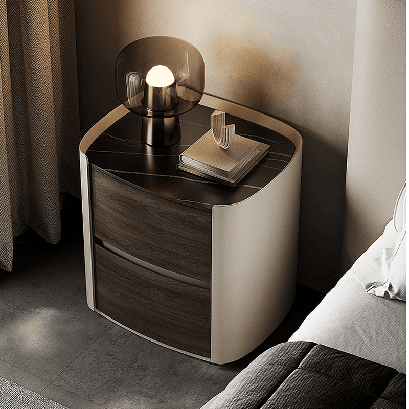 Contemporary Sintered Stone Countertop 2 Drawers Nightstand With Drawer Organization thumbnail 5