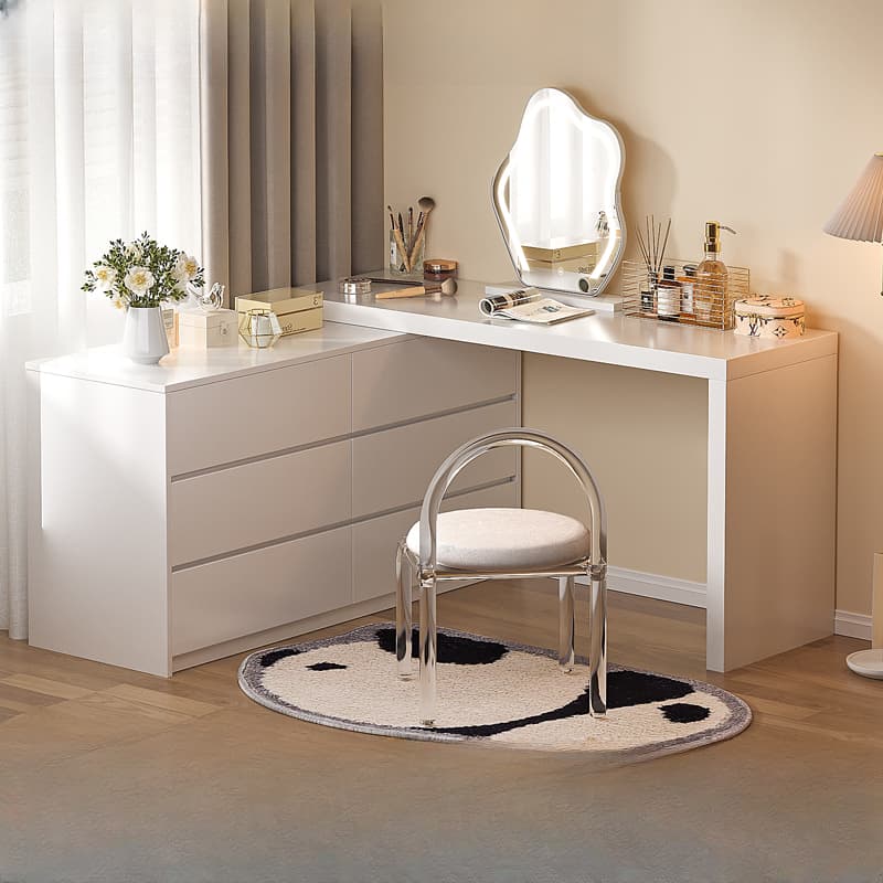Large Vanity Set with Chalk Seating, 6 Drawers, Lumber Frame, Scalable 2-in-1 Design, and Chair thumbnail 1