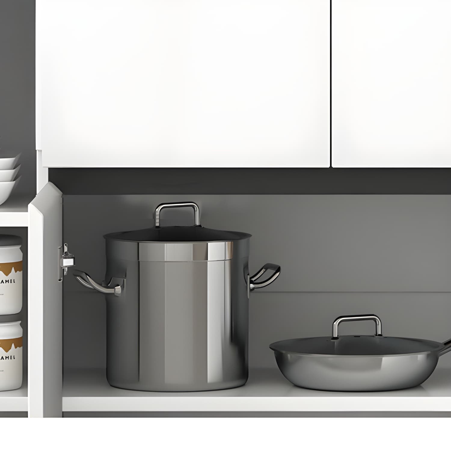 Modern White Sideboard with Glass Countertop, Cabinets, and Drawers thumbnail 7