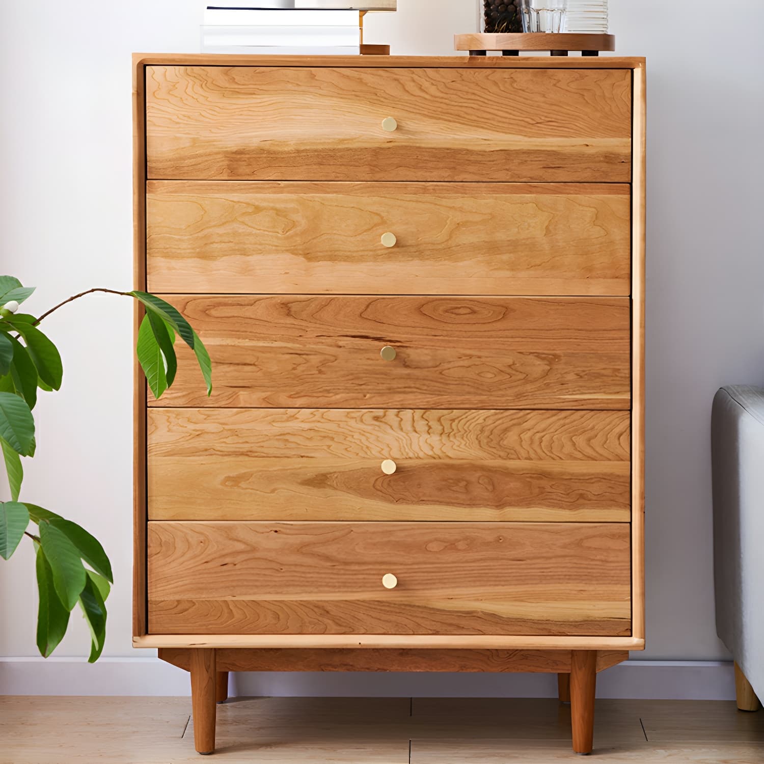 Modern Brown Wood Dresser with Drawers and Gold Metal Handles thumbnail 10
