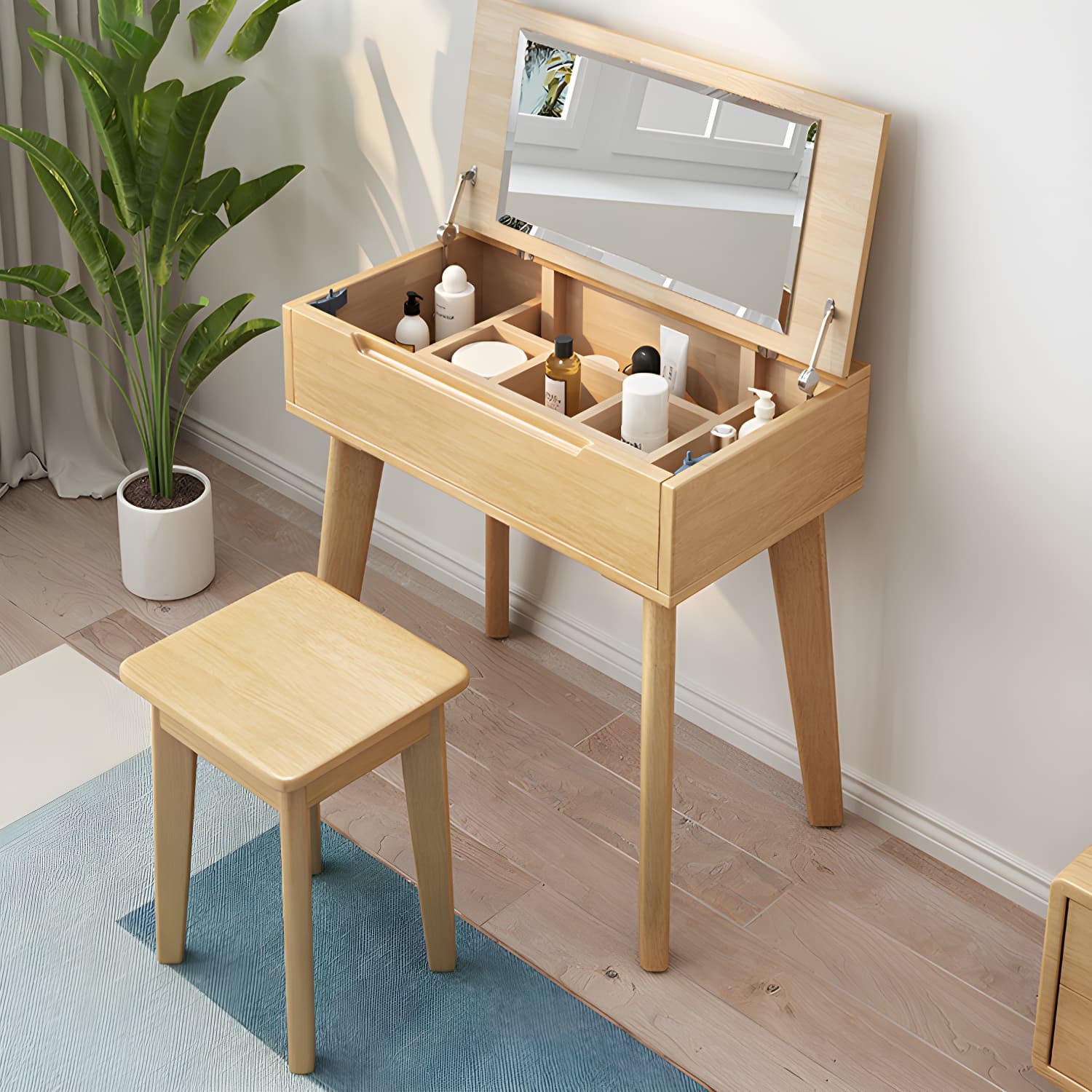 Solid Wood Vanity Dressing Table Scandinavian Flip-Top Vanity Desk thumbnail 5