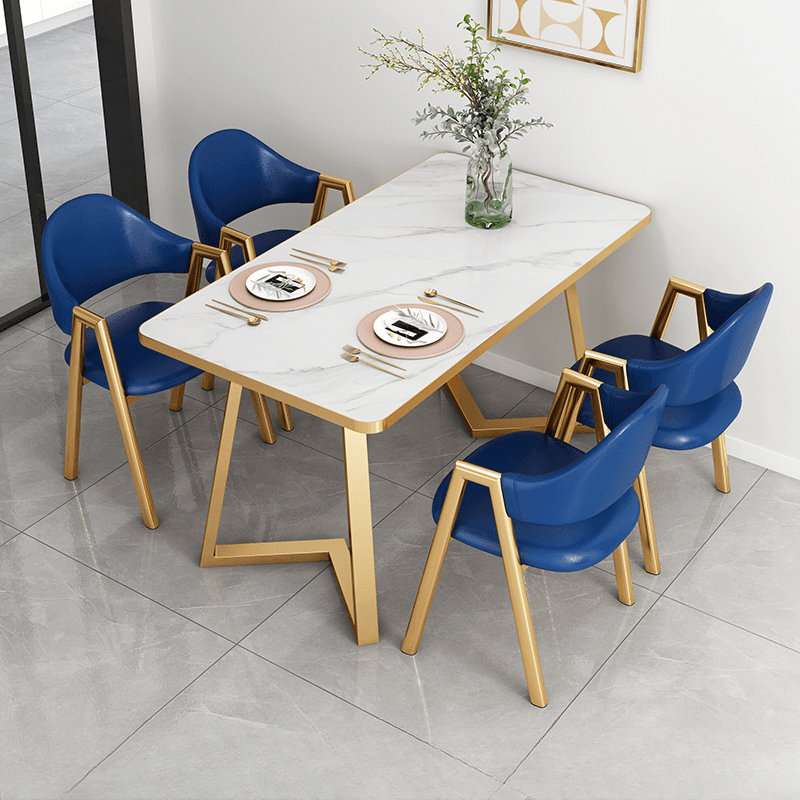 Glamorous Stone Top Sleigh Base Dining Table Set thumbnail 6