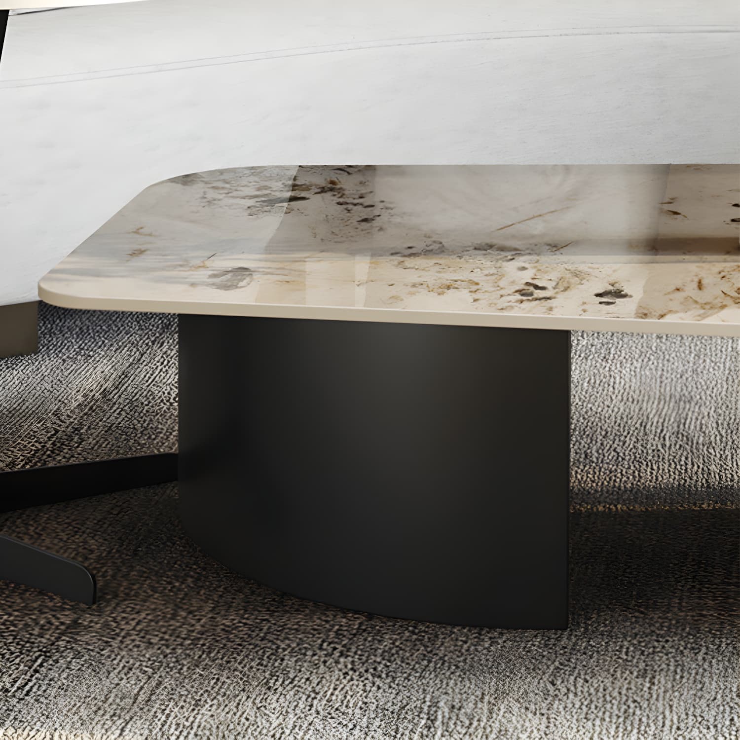 Pedestal Design Marble Metal Steel Black Pedestal Free Shape Coffee Table thumbnail 6