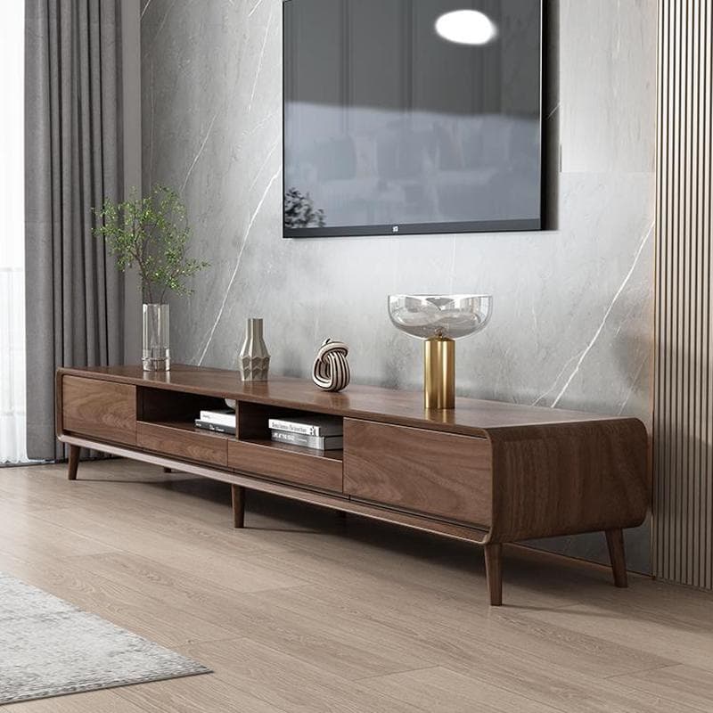 4-Drawer Modern Wood TV Stand with Open Storage and Cable Management thumbnail 5