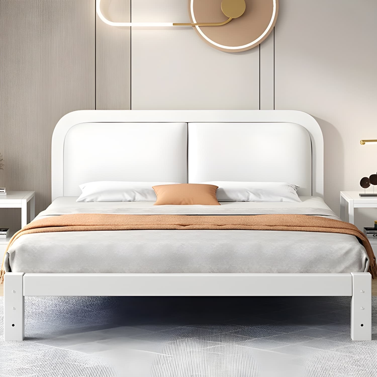Modern Metal Panel Bed in White/Midnight Black with Easy Assembly thumbnail 3