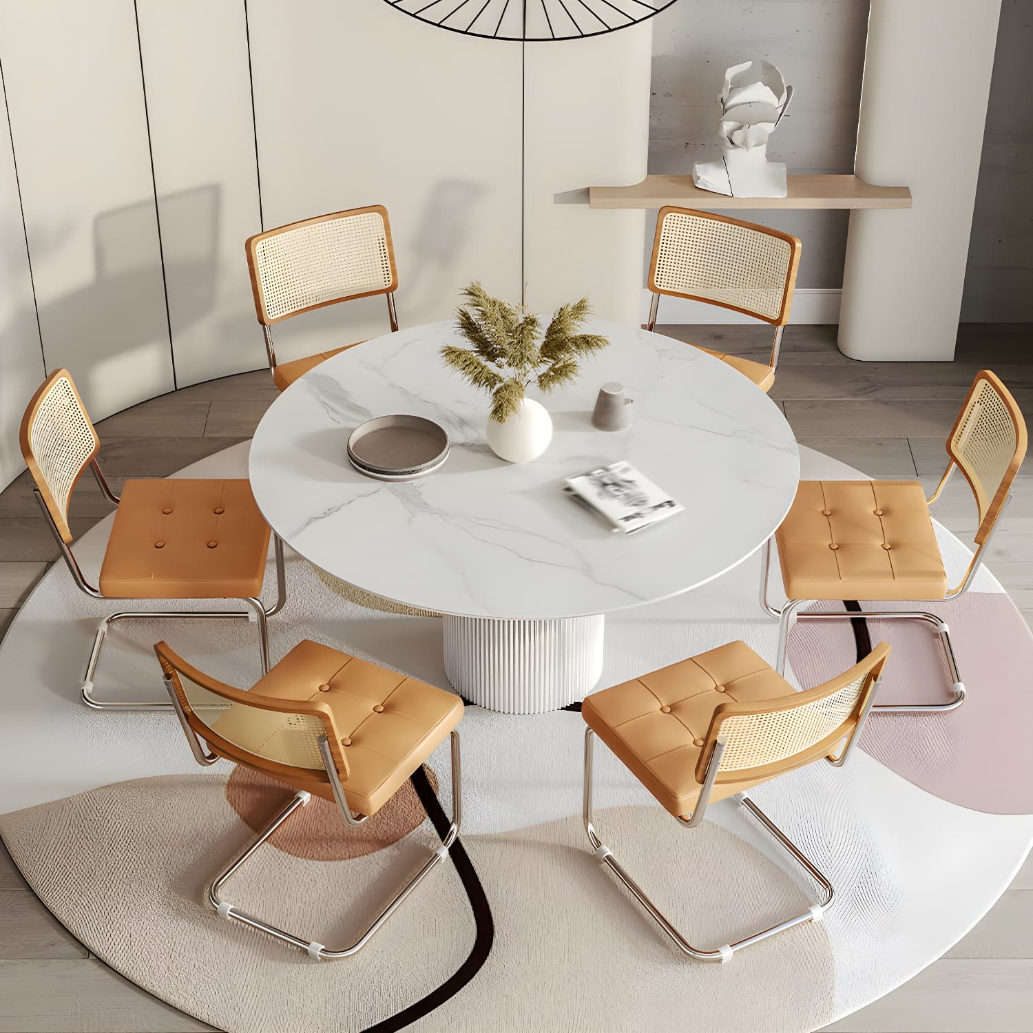 Modern 1/4/5/7 Pieces Dining Set Round Stone Dining Table for Dining Room