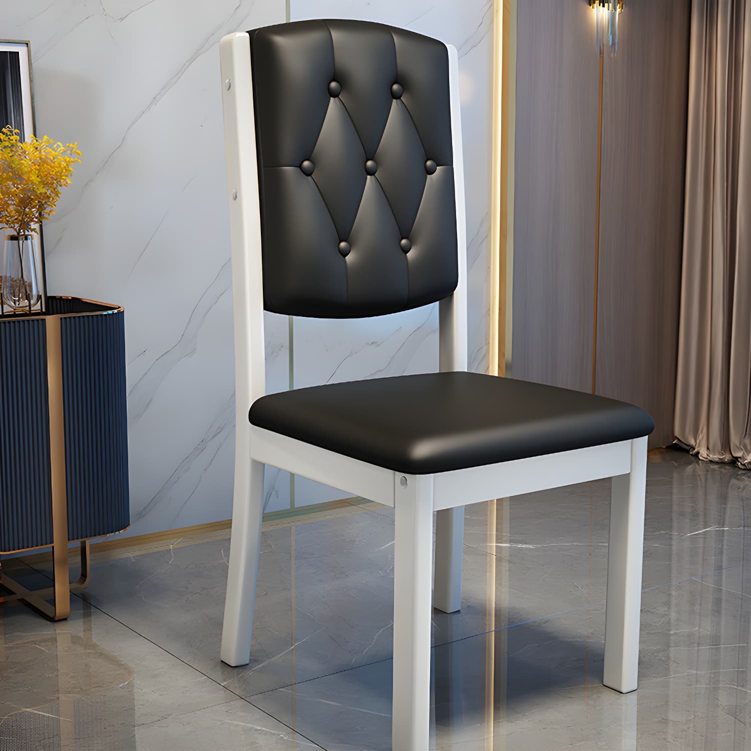 Matte Finish Leather Side Chair with Solid Wood Base for Home thumbnail 18