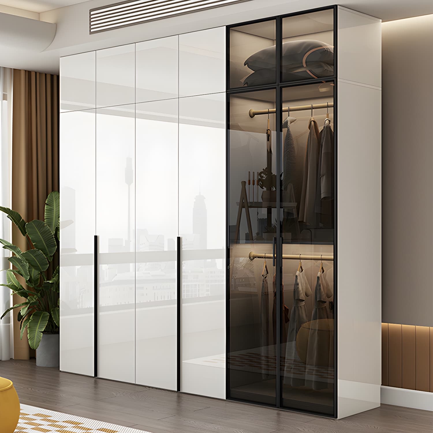 Sleek White Wood Wardrobe Armoire with Soft Close Drawers and Shelves thumbnail 2