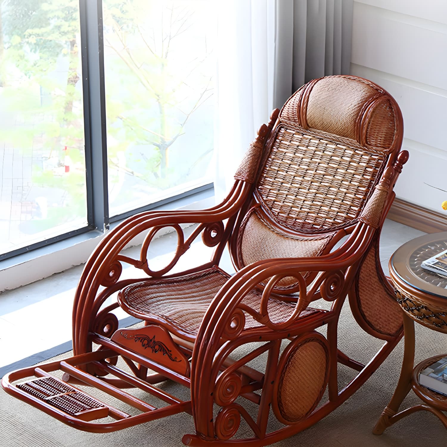 Traditional Spindle Rocking Accent Chair Tobacco Finish Rocker Chair Reclining thumbnail 12