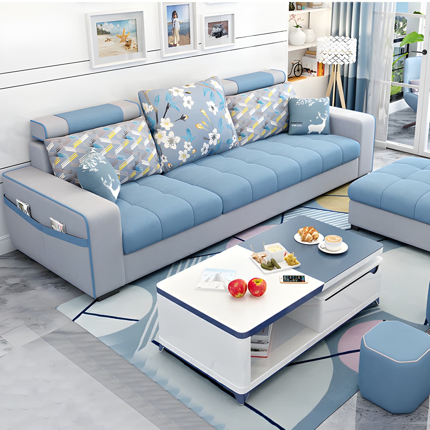 Modern L-Shaped Linen Sectional Sofa with Ottoman and Slipcover, Reversible Design thumbnail 14