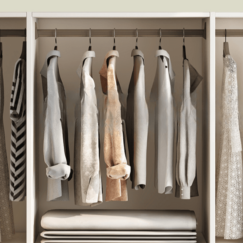 Minimalist Chalk Wooden Cabinet Armoire with Soft Close Drawer, Soft Close Door, Interior Shelves, and Clothing Rod thumbnail 7