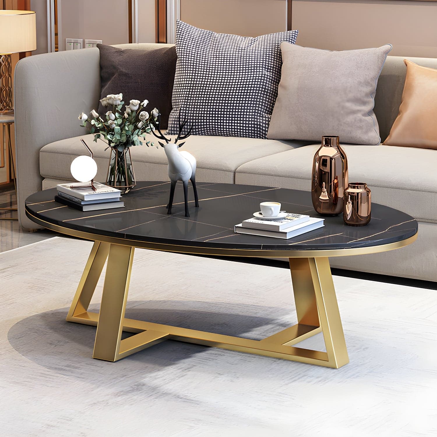 Slate Oval Coffee Table Minimalist Coffee Table for Living Room thumbnail 1