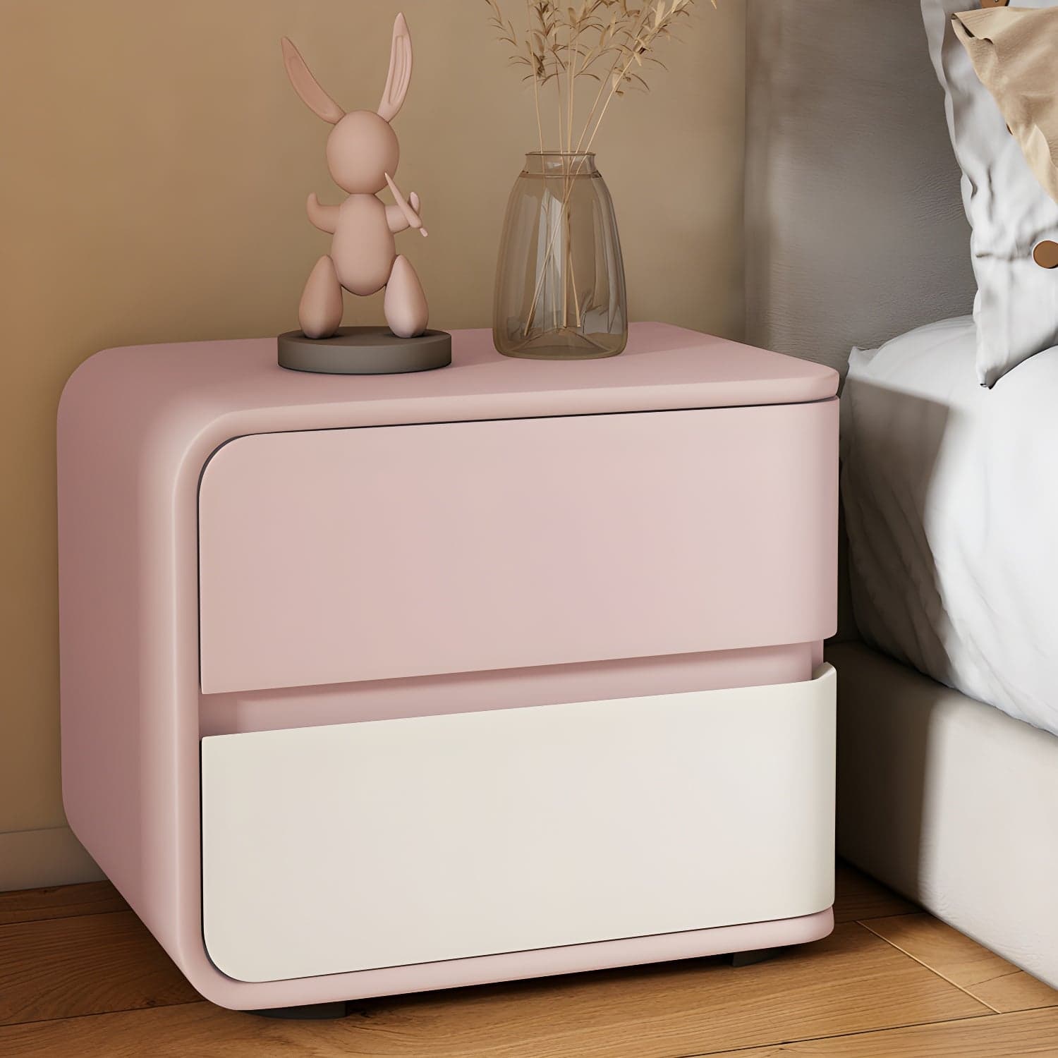 Contemporary Bed Nightstand Solid Wood Bedside Cabinet with 2 Drawers thumbnail 8