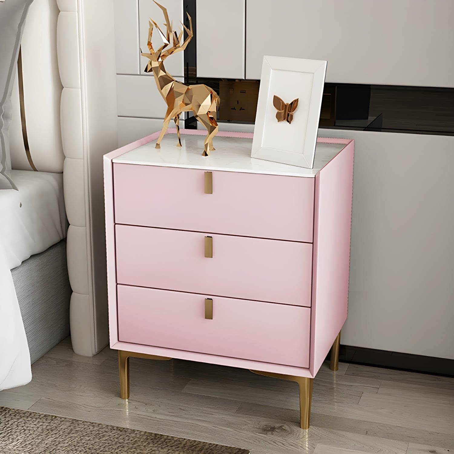 Glam Style Sintered Stone Top 3-Drawer Nightstand with Legs for Bedroom thumbnail 9