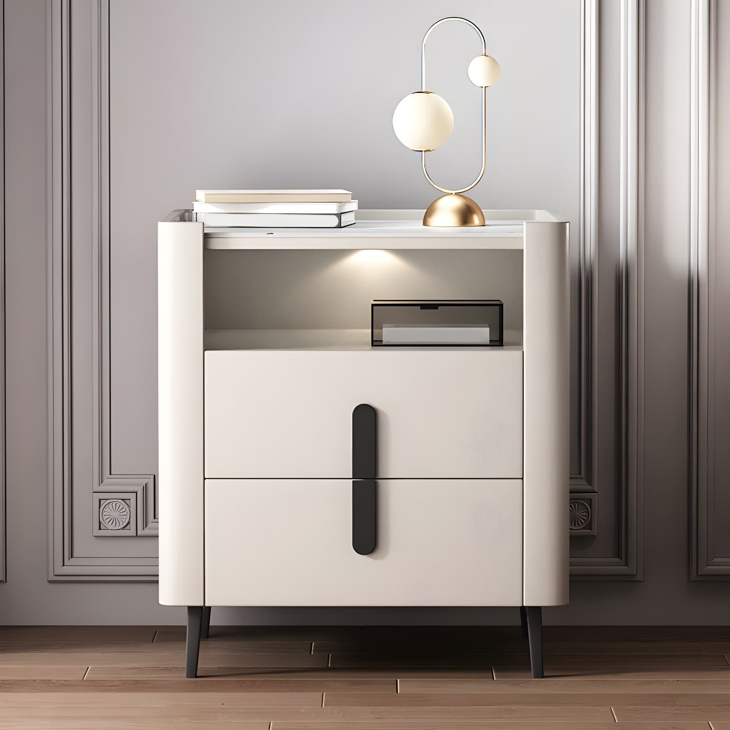 2-drawer Nightstand 21.65" Tall Lighting Station Bedside Cabinet thumbnail 4