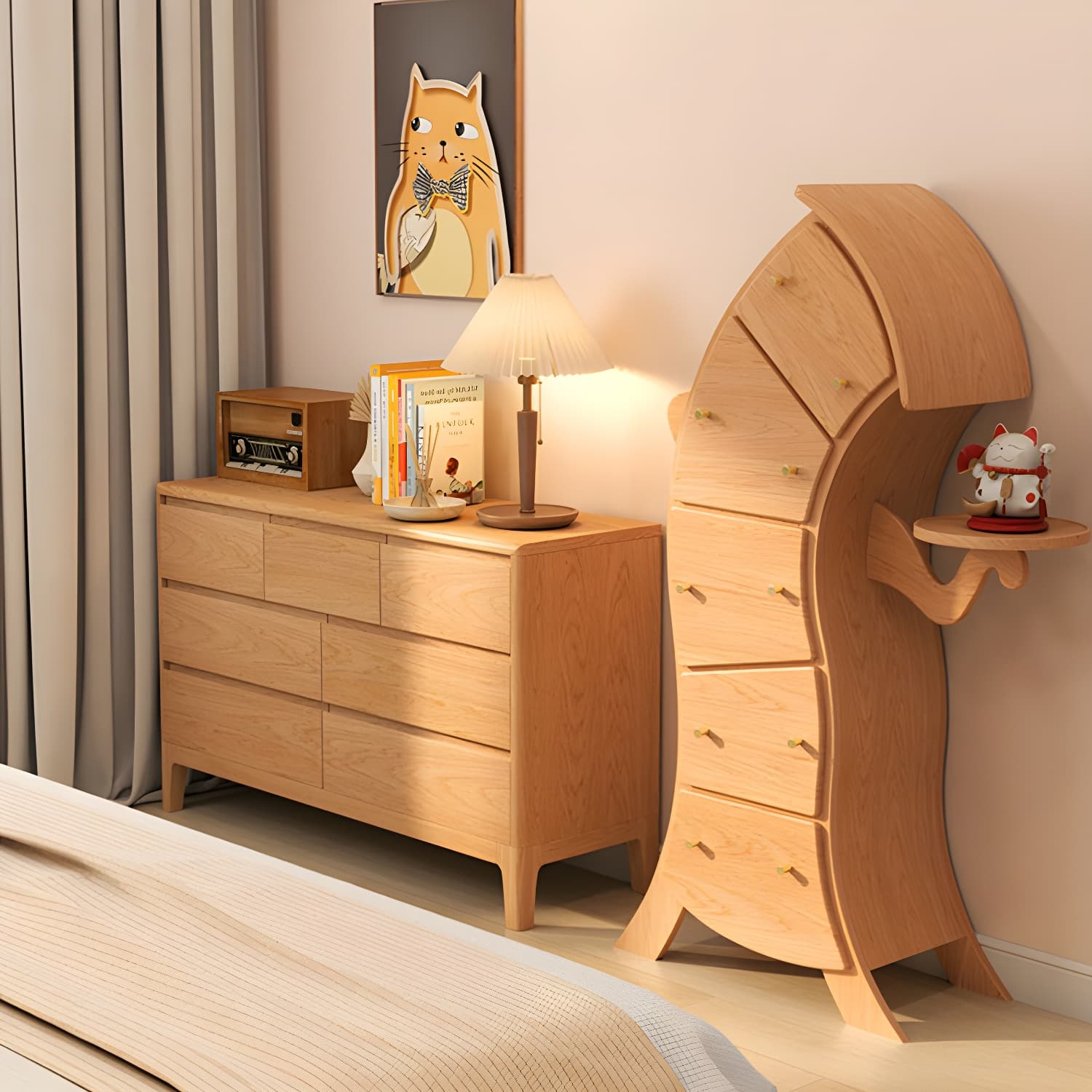 Scandinavian Style Rectangle Accent Chest with Wood Counter Top and Drawers thumbnail 6