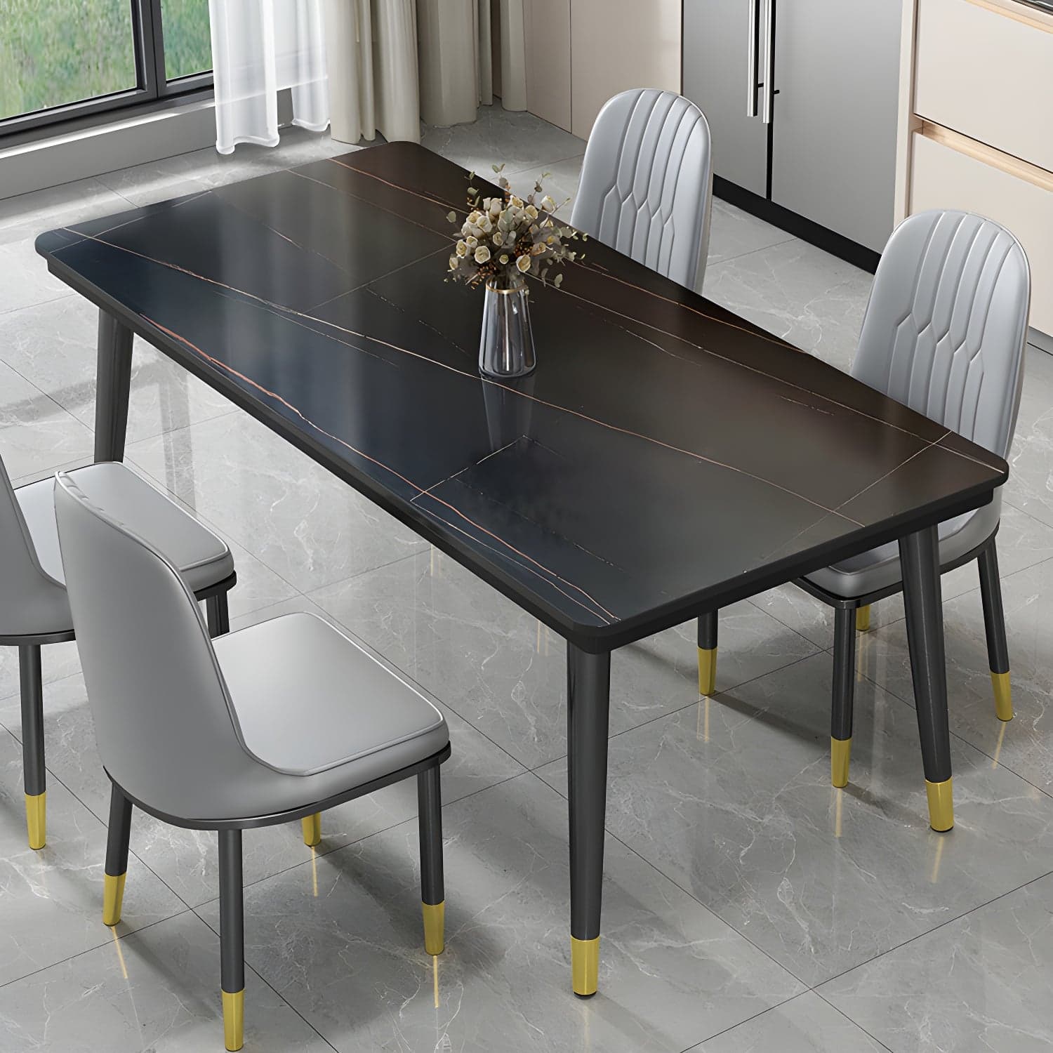 Industrial Standard Rectangle Shape Dining Table Sintered Stone Top Dining Table for Kitchen thumbnail 1