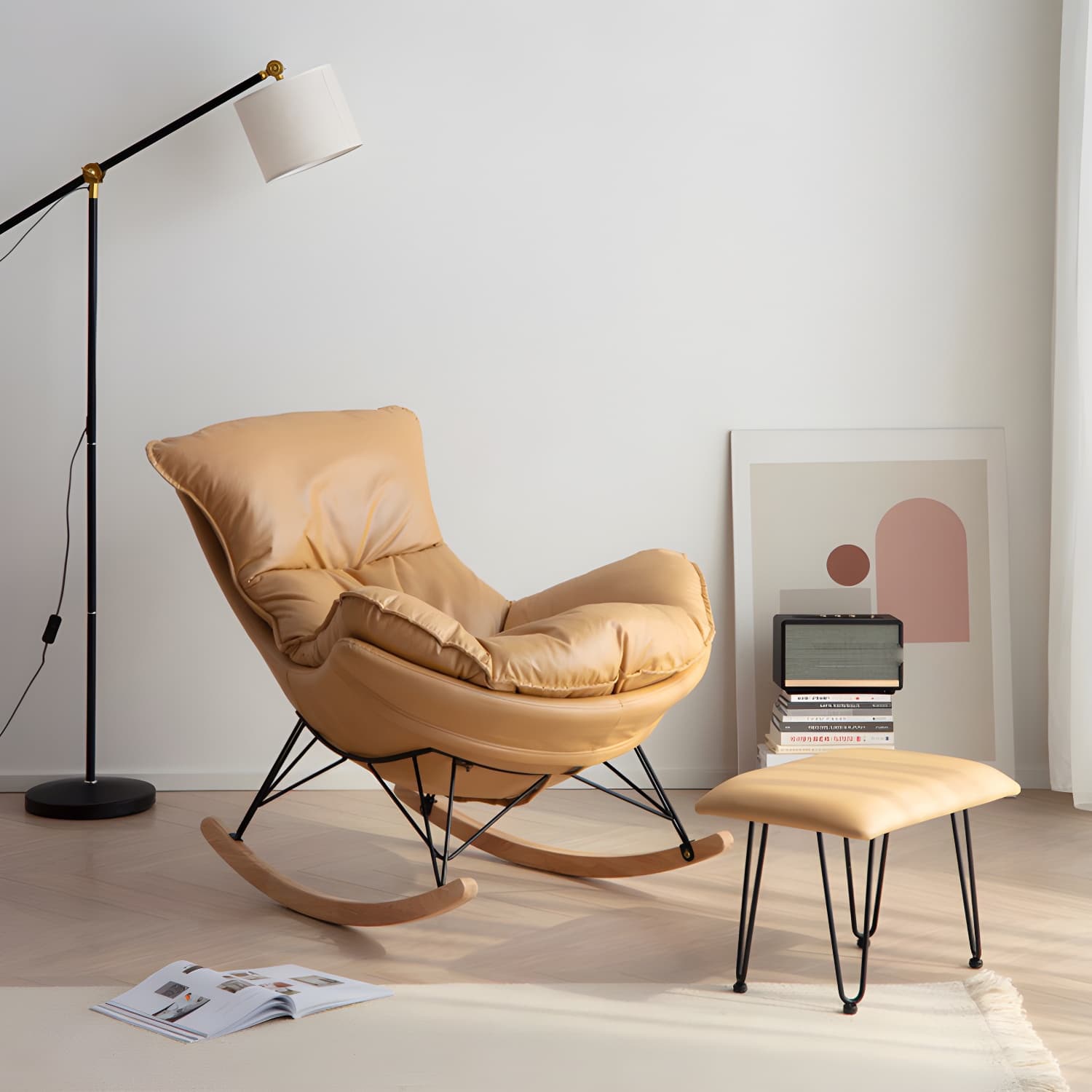 Solid Wood Rocking Chair Modern Rocker Chair with Removable Cushions thumbnail 7