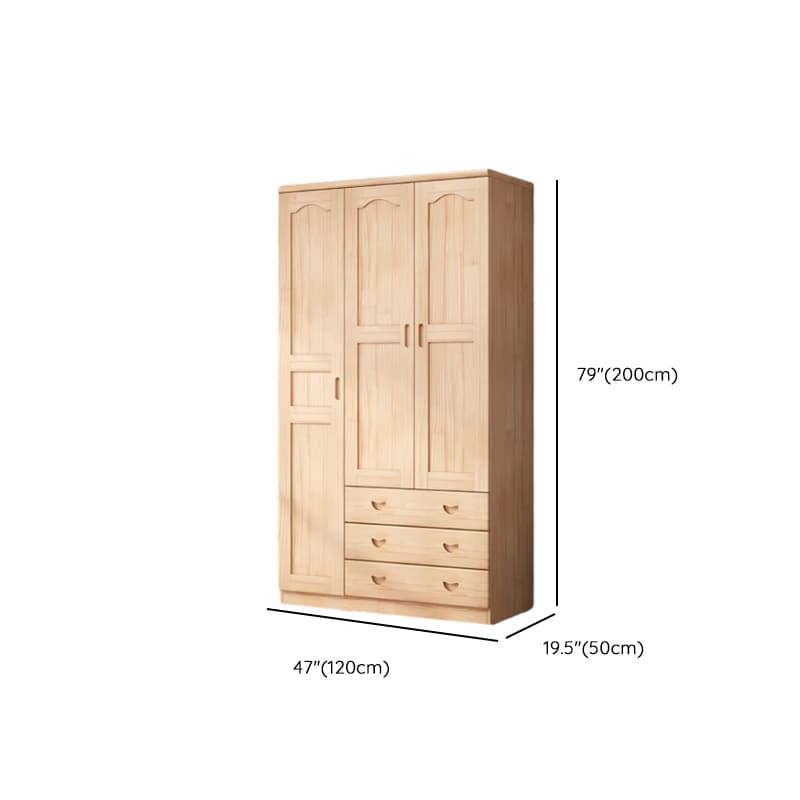 Modish Natural Color Reclaimed Wood Wardrobe Armoire with Soft Close Drawer, Soft Close Door thumbnail 10