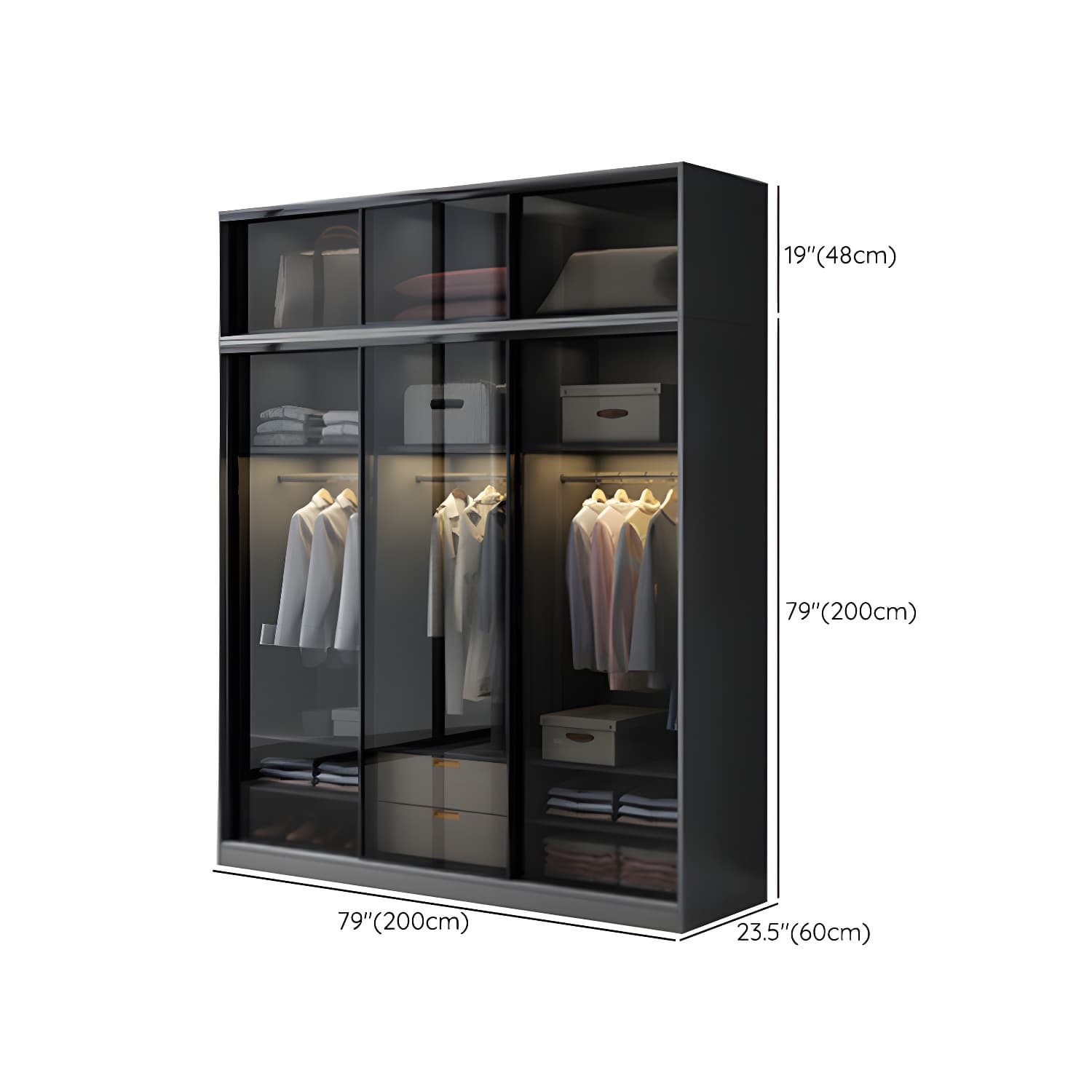 Contemporary Wood and Tempered Glass Wardrobe Freestanding Wardrobe Armoire without Light thumbnail 25