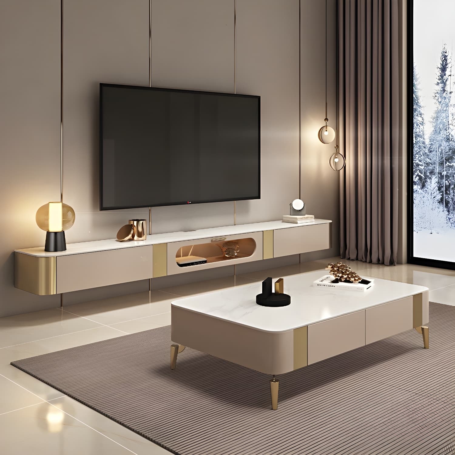 Luxury Enclosed Storage TV Console Home Rectangle Sintered Stone TV Cabinet thumbnail 1