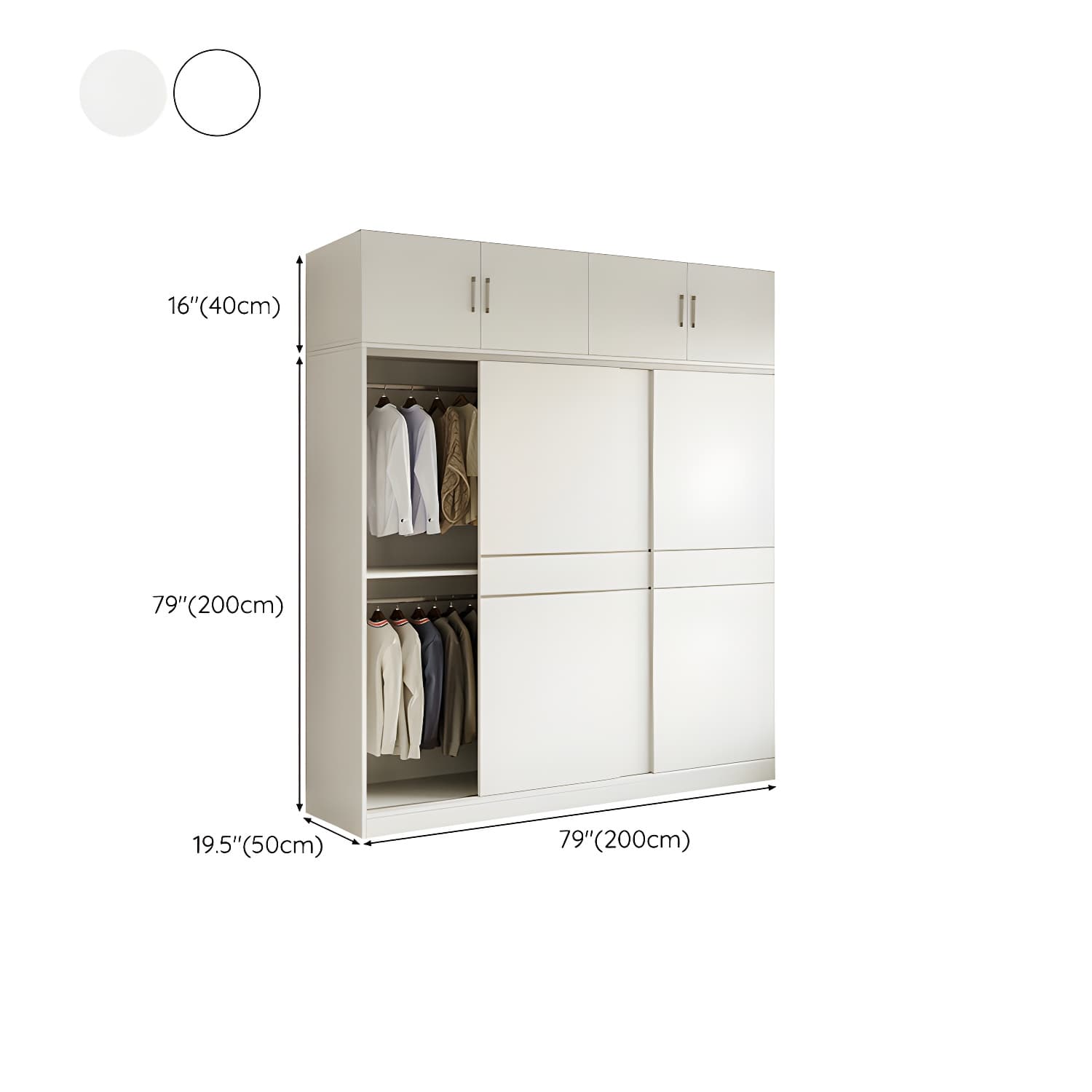 Fashionable Sliding Door Storage Wood Wardrobe with Metal Clothing Rod and Shelves in White Color thumbnail 23