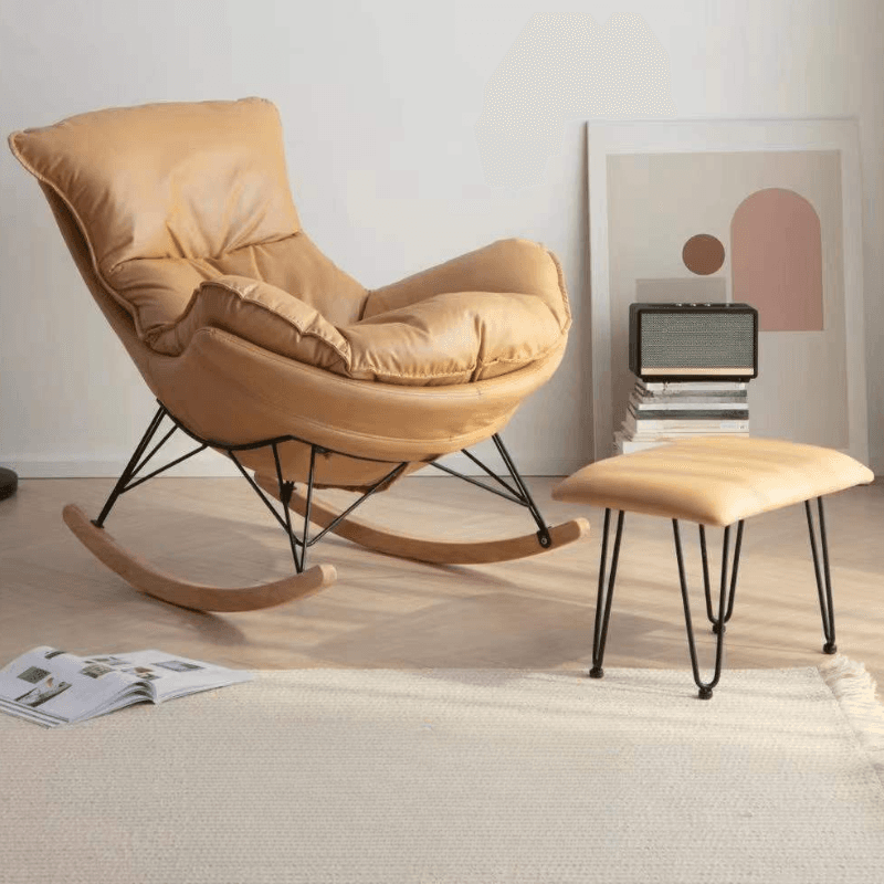 2-piece Stain Resistant Padded Rocking Accent Chair in Apricot Color with Footstool and Lumber Base in a Simple Style thumbnail 7