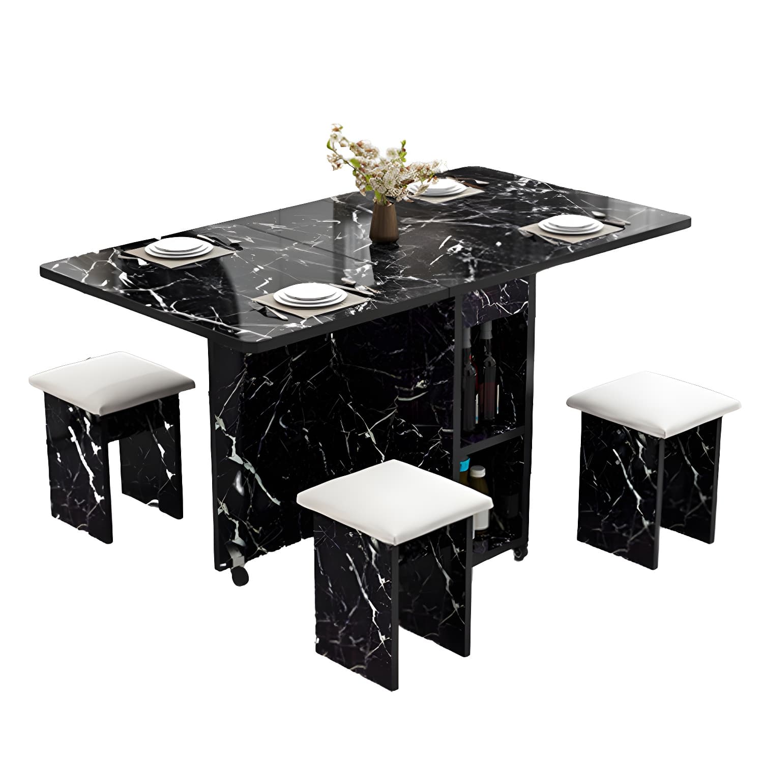 5-Piece Modern Wood Dining Set with Rectangle Table and White Backless Stools thumbnail 13