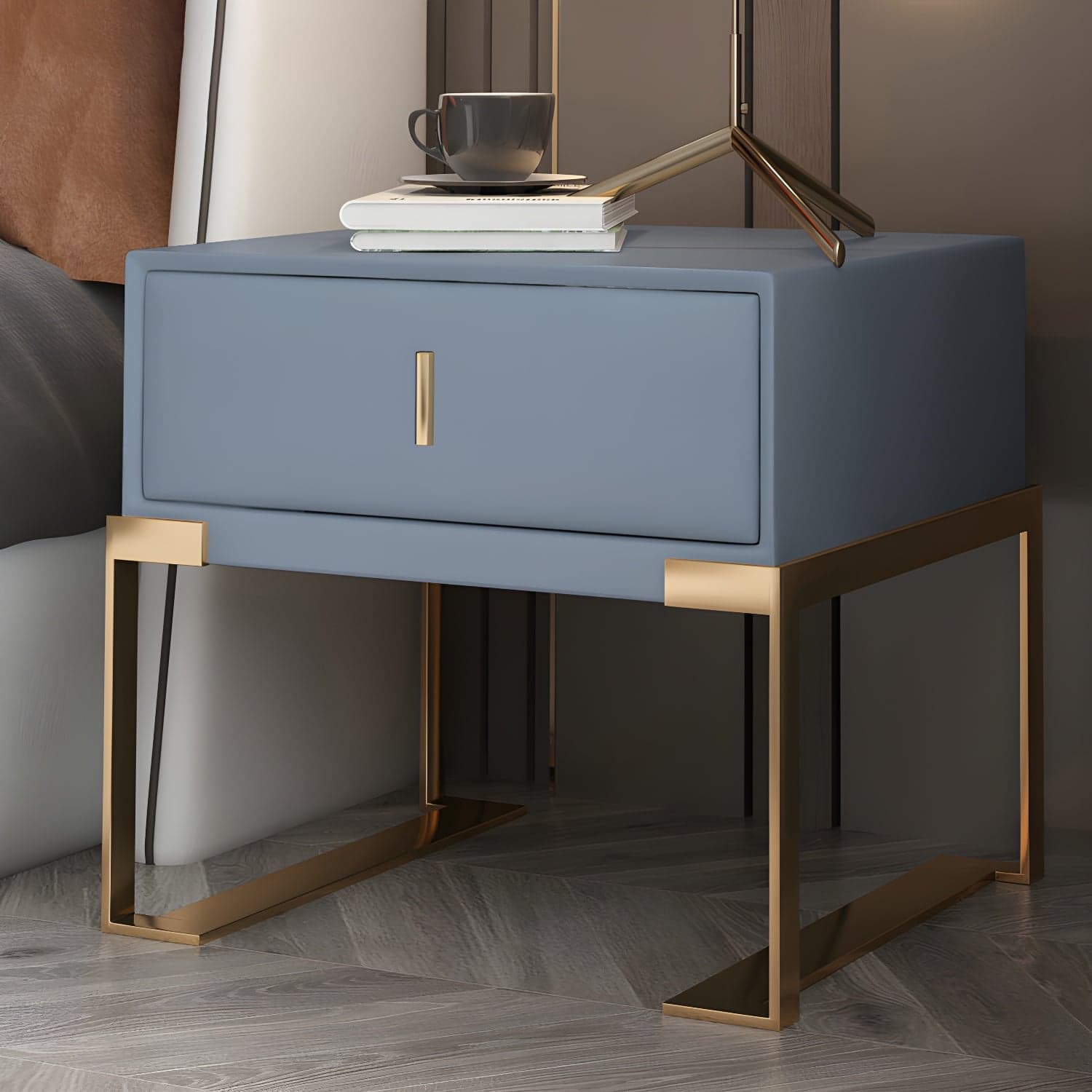 Faux Leather Nightstand 1-Drawer 21 Inch Tall Modern Legs Included Night Table thumbnail 19