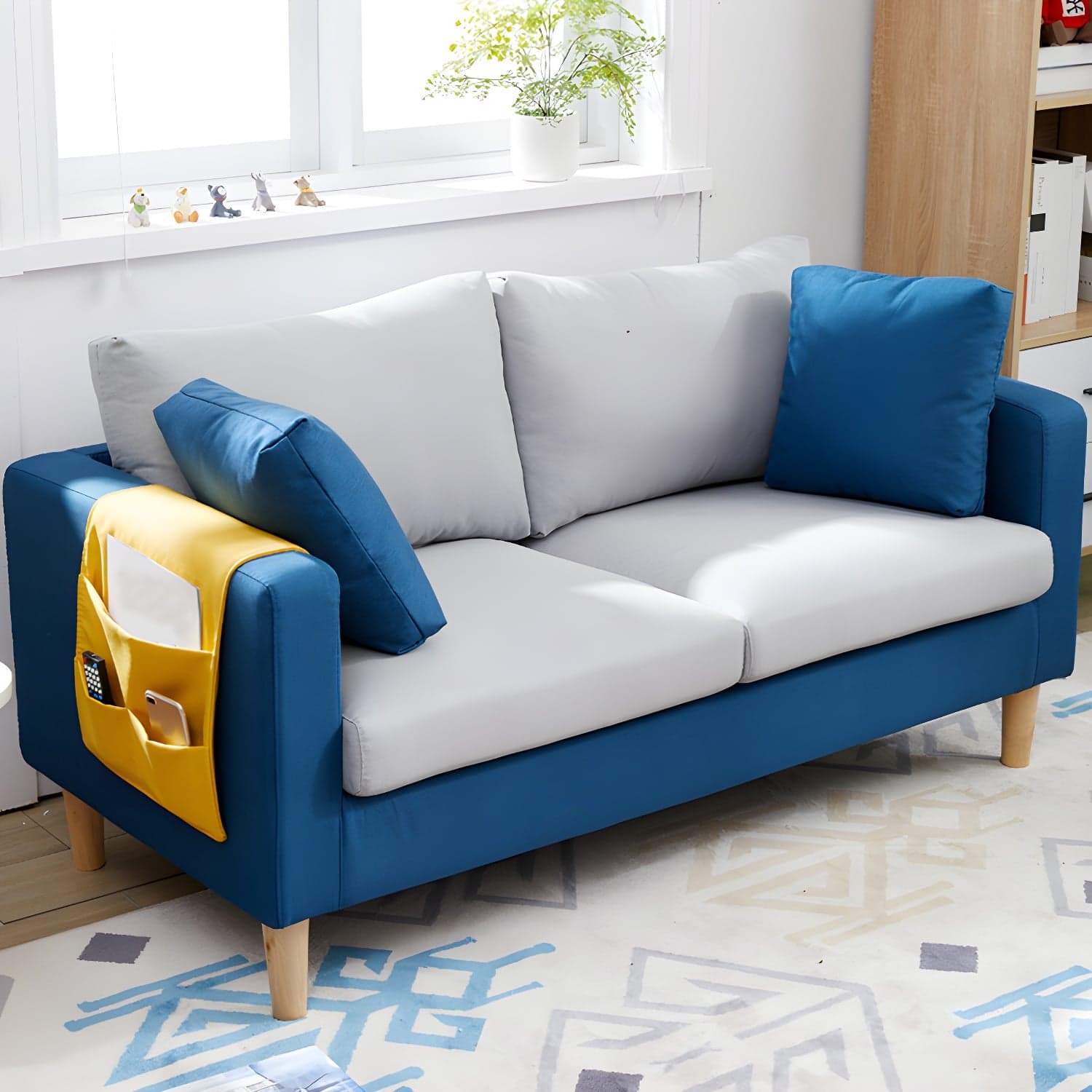 Contemporary Square Arm Couch Faux Leather Loveseat with Pillows thumbnail 2