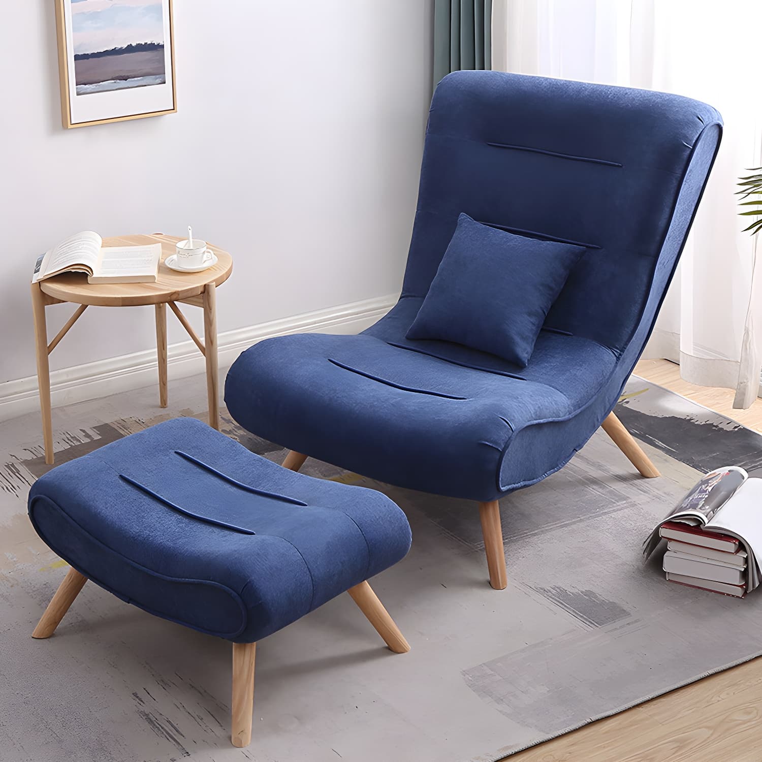 Modern Cushions Rocker Chair Solid Wood Frame Spindle Rocker Chair with Ottoman thumbnail 6