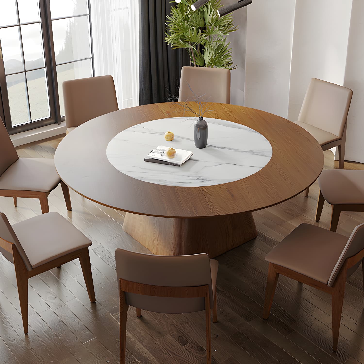 Contemporary Sintered Stone Table Round Table Set 1/6/8/9/12 Pieces Dining Set thumbnail 3