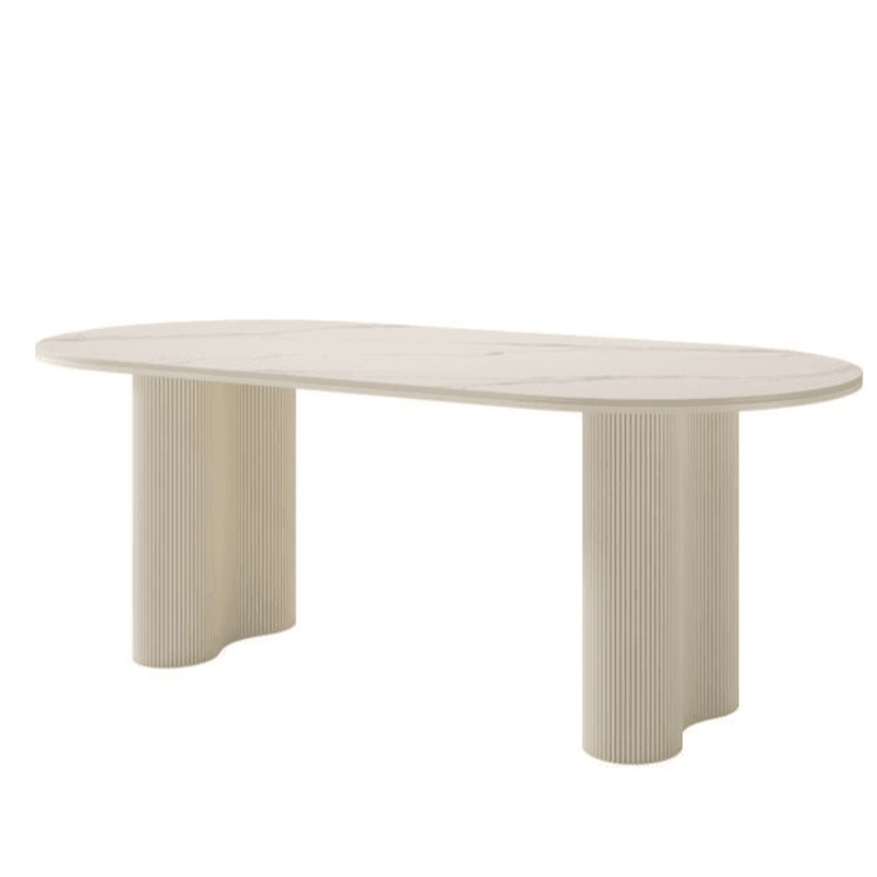 Modern Simple Style Oval Slate Dining Table Set with Dual Footing, Solid Back Panel in Chalk Color thumbnail 12