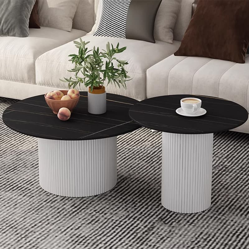 Modern Round Stone Top Coffee Table with Sturdy Metal Pedestal Base in Standard Height thumbnail 7
