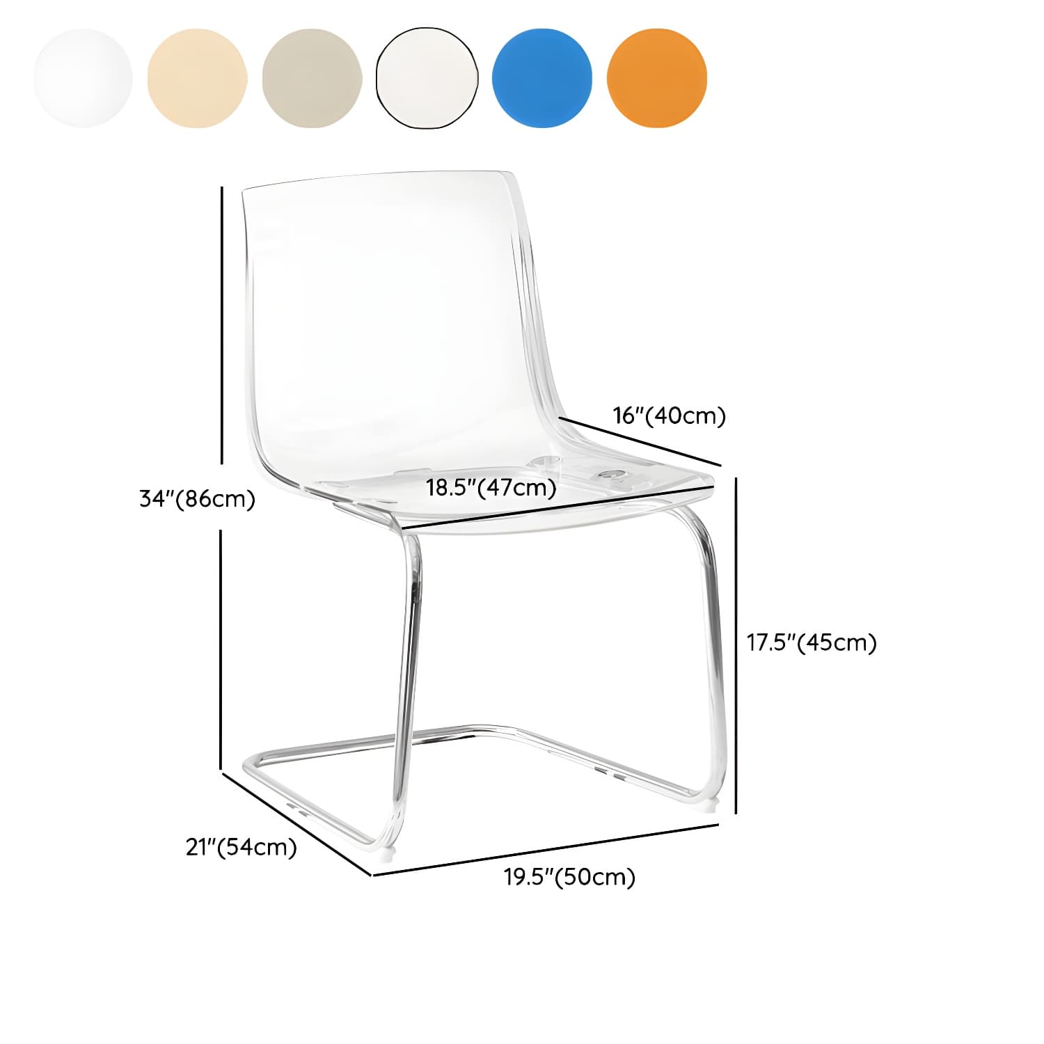 Modern Low-Back Side Chair in Plastic & Acrylic with Metal Legs - Silver thumbnail 19