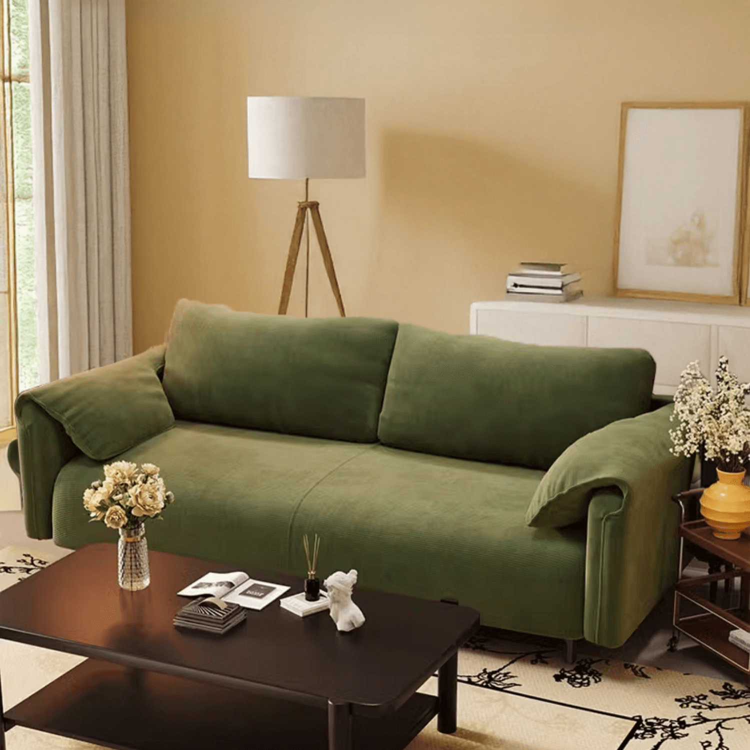 Modern Solid Color Tear Resistant Standard Sofa/Loveseat in Black/Ivory for 3-seater/Seats 2 thumbnail 4