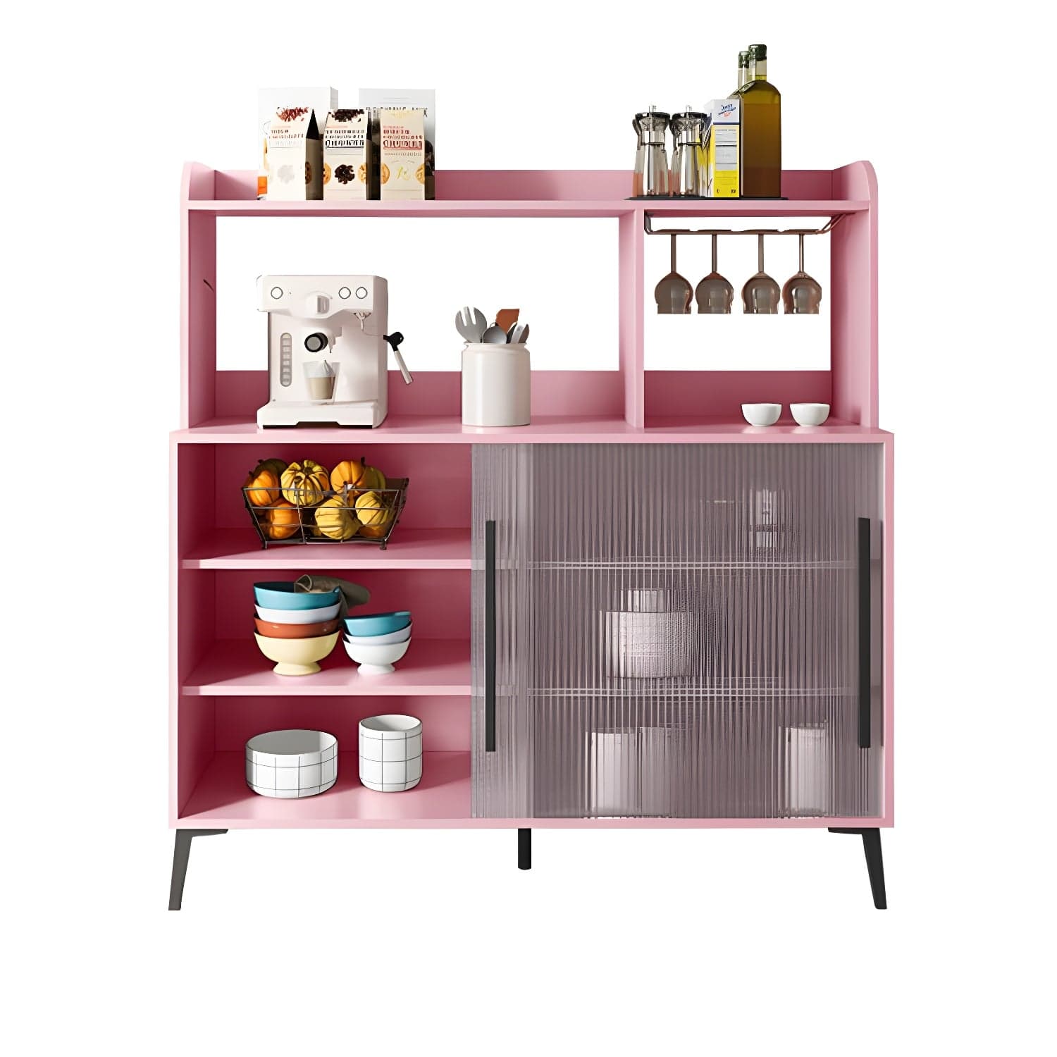 Contemporary Engineered Wood Glass Door Sideboard with Shelf for Dinging Room thumbnail 6
