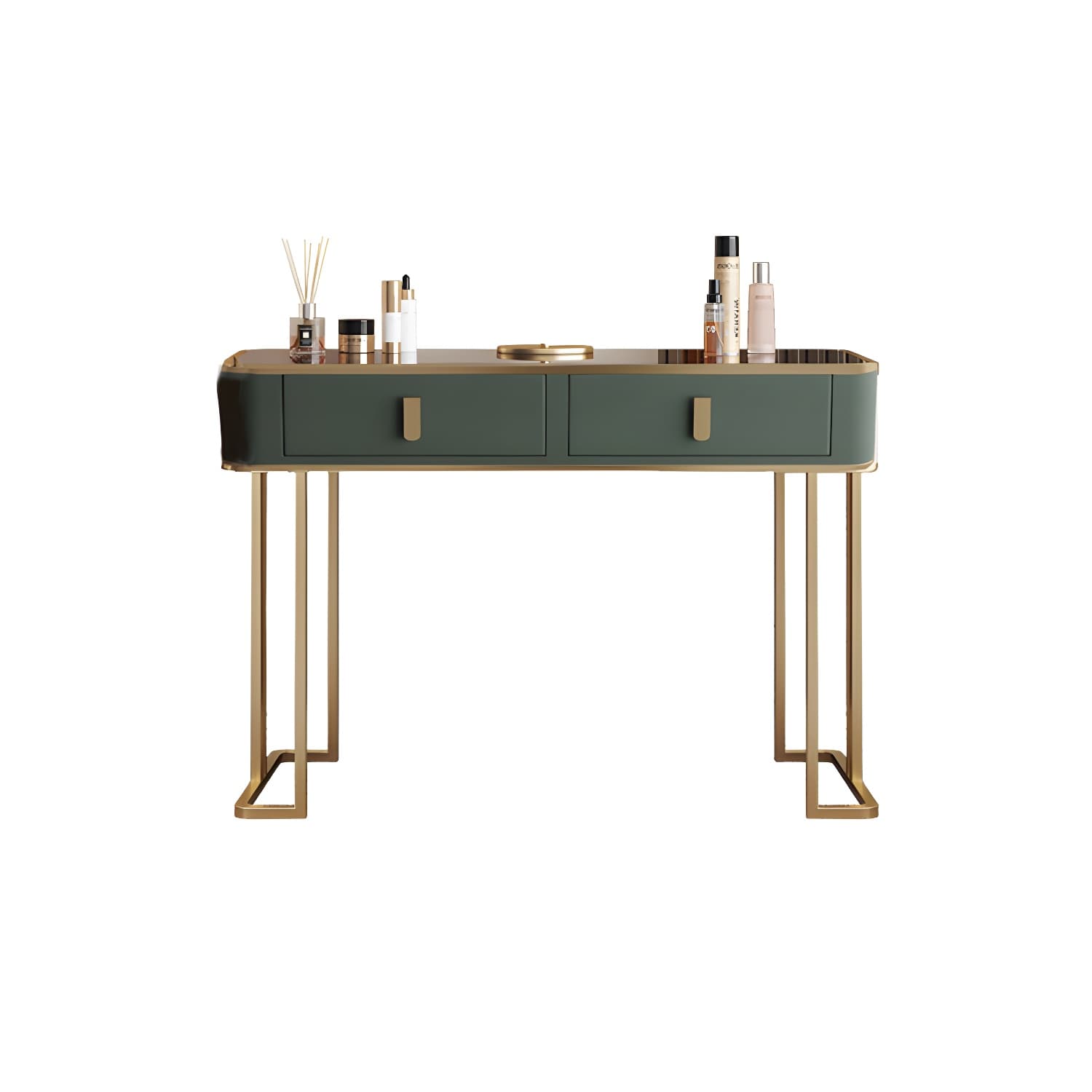 Glass Top Dressing Table Solid Wood Green Make-up Vanity with Drawers thumbnail 14