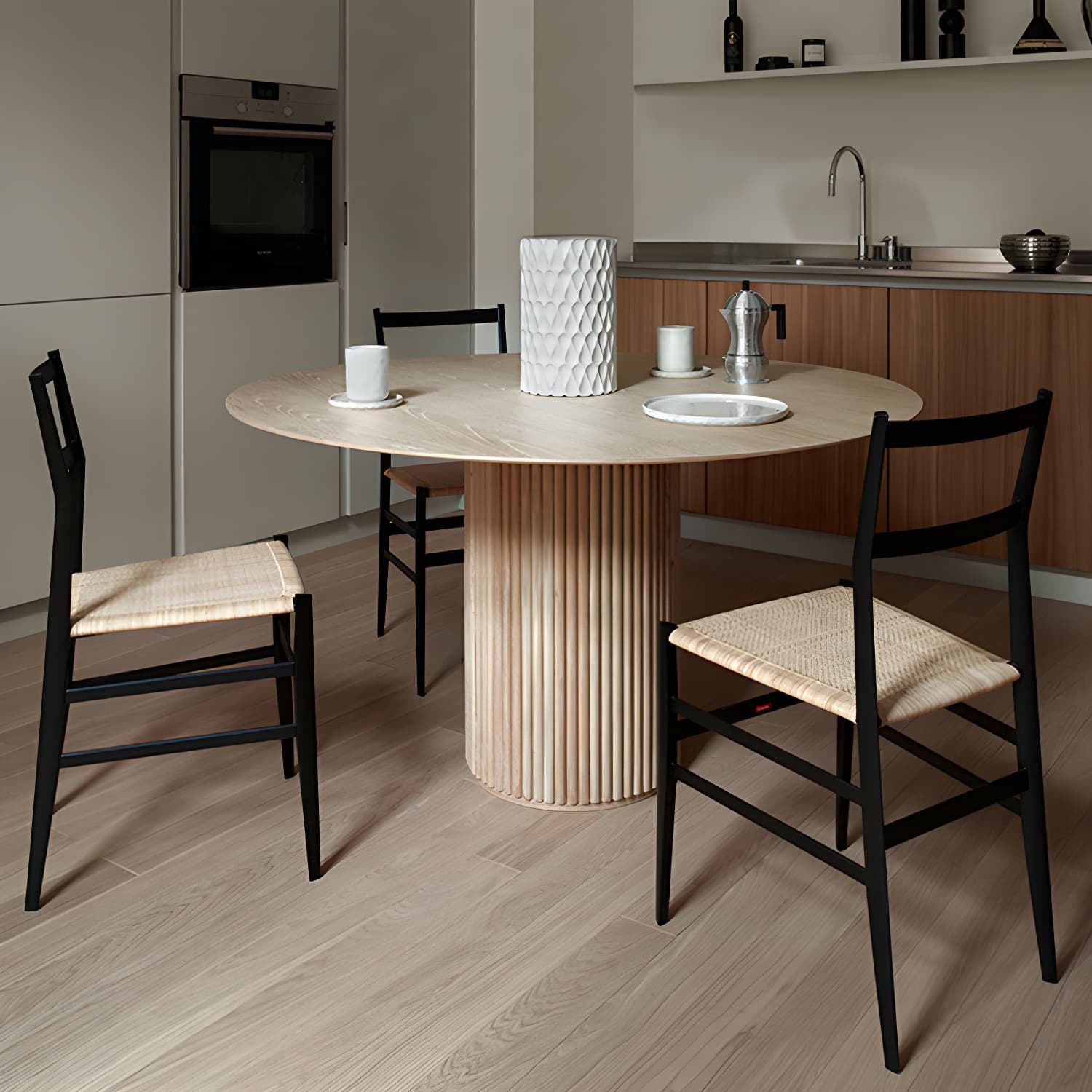 Round Shape Home Dining Table Modern Wooden Dining Room Table thumbnail 2