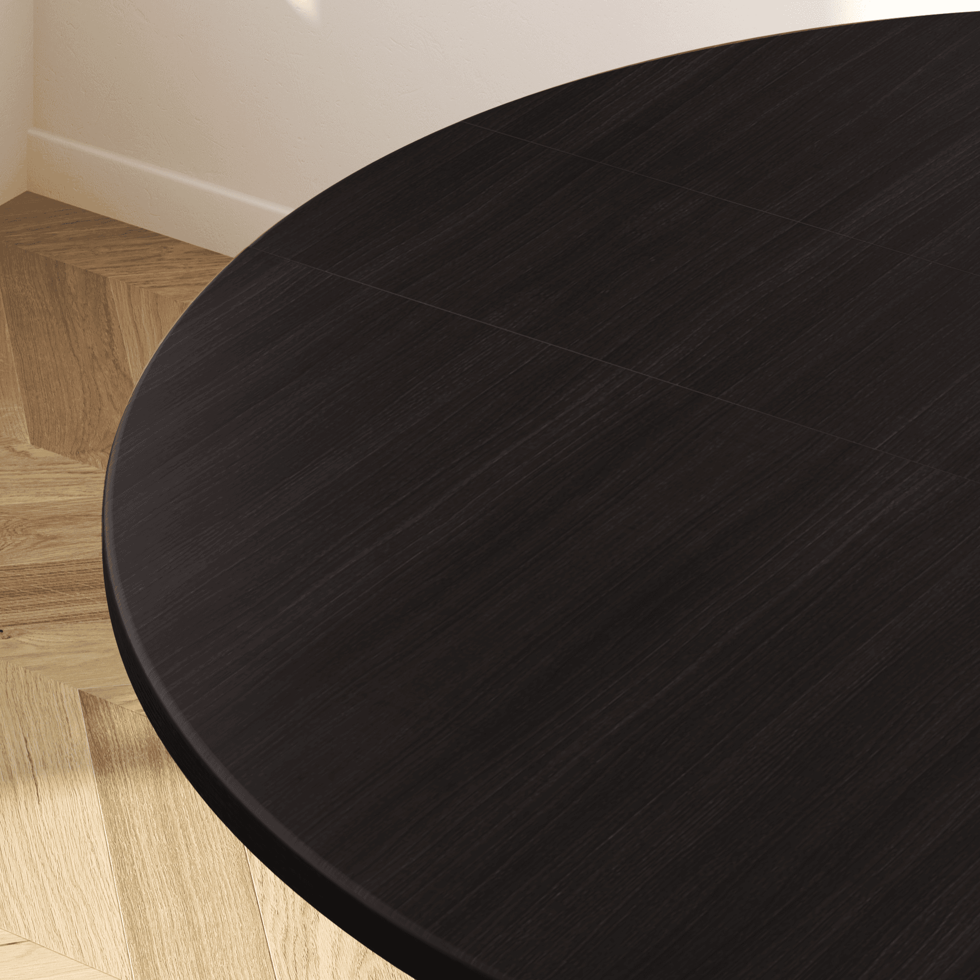 Contemporary Circular-shaped Dining Table with Timber Top in Brown, Extendable Feature thumbnail 5