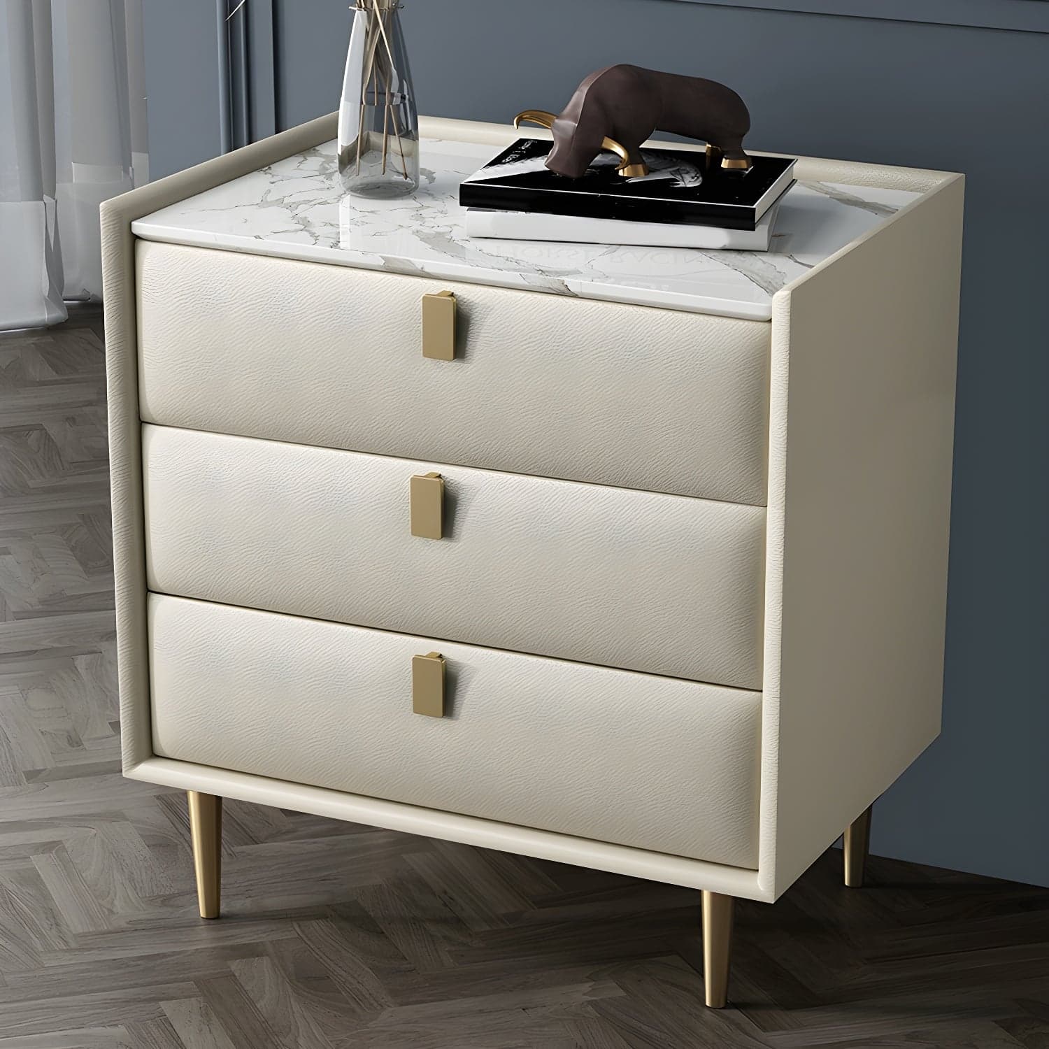 Modern Faux Leather Nightstand with Drawer Storage in Standard Height thumbnail 2