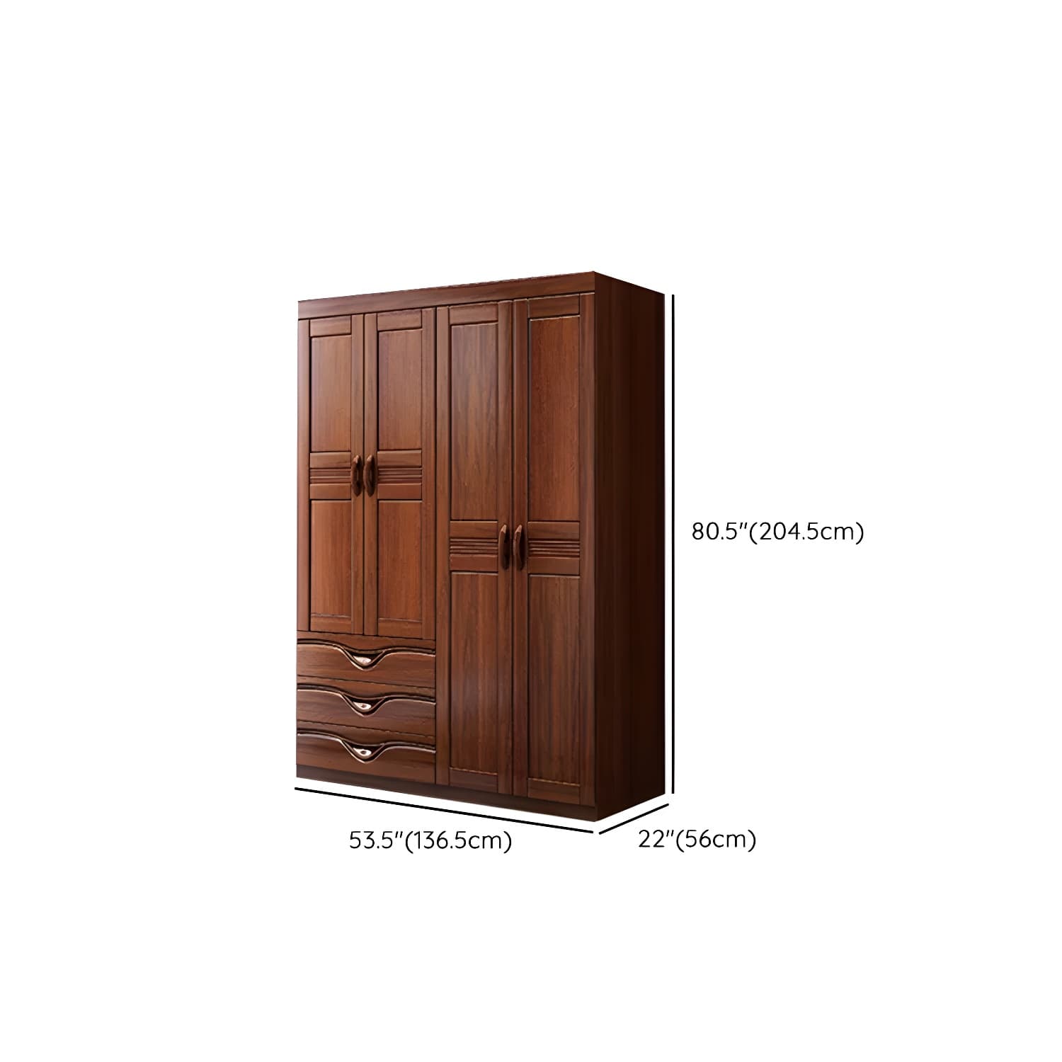 Wood Brown Rustic Wardrobe Armoire with Drawers & Shelves, Walnut Finish thumbnail 12