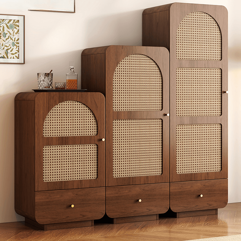Simple Rectangular Accent Cabinet with Storage, Engineered Wood Countertop, Pull Knobs, Auburn Top, and Soft Close Drawer thumbnail 1