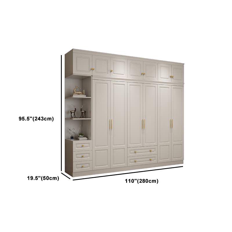 Art Deco Chalk Manufactured Wood Free Standing Interior Shelves Wardrobe with Soft Close Drawer and Hanging Rod thumbnail 31