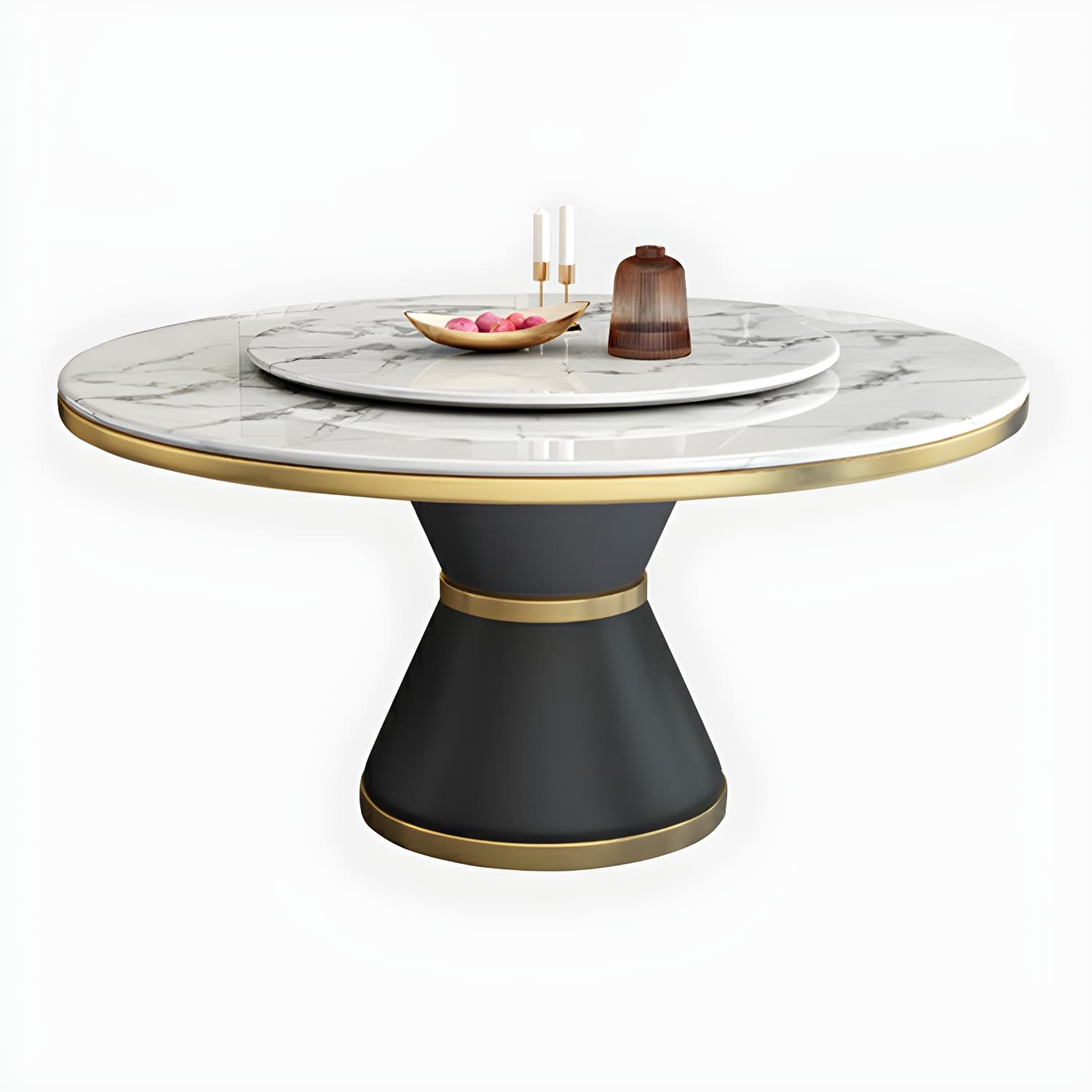 Glam Round Marble Dining Set in White with Black Metal Pedestal Base - 1/5/7 Piece Set thumbnail 10