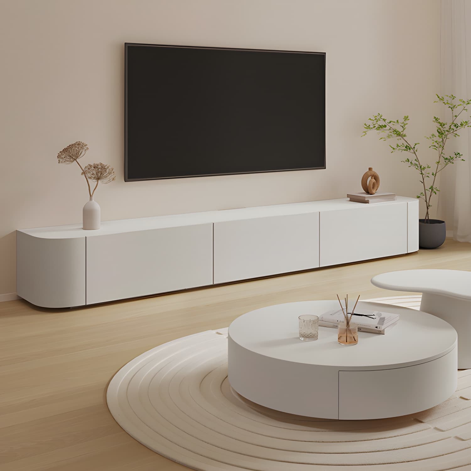 Modern Wood TV Stand Console White TV Media Stand with Drawers for Living Room thumbnail 1