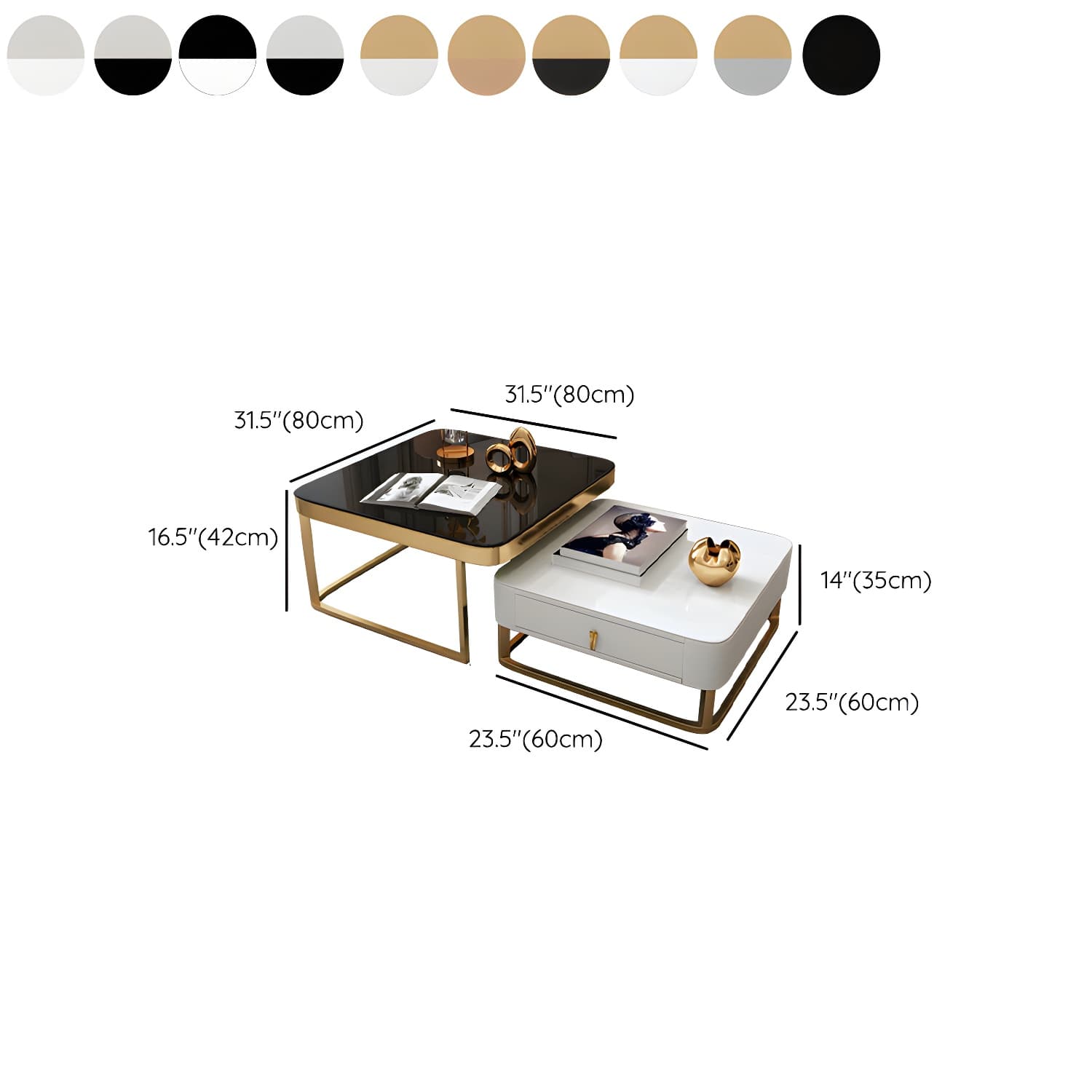 Glam Style Square Coffee Table with Drawer in Metal Frame Base thumbnail 13