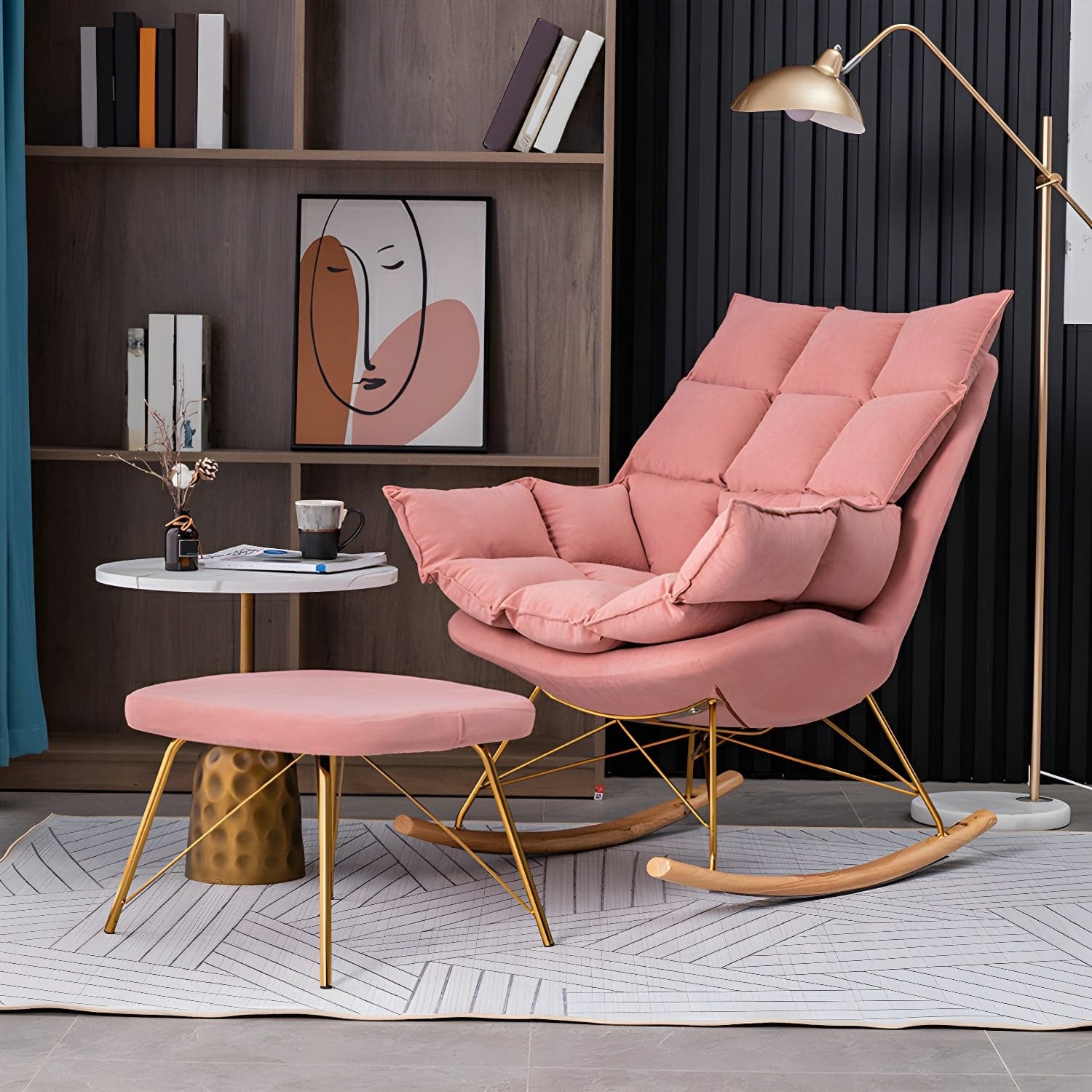 Rocking Accent Chair Upholstered Contemporary Living Room Spindle Tufted Cushions thumbnail 6